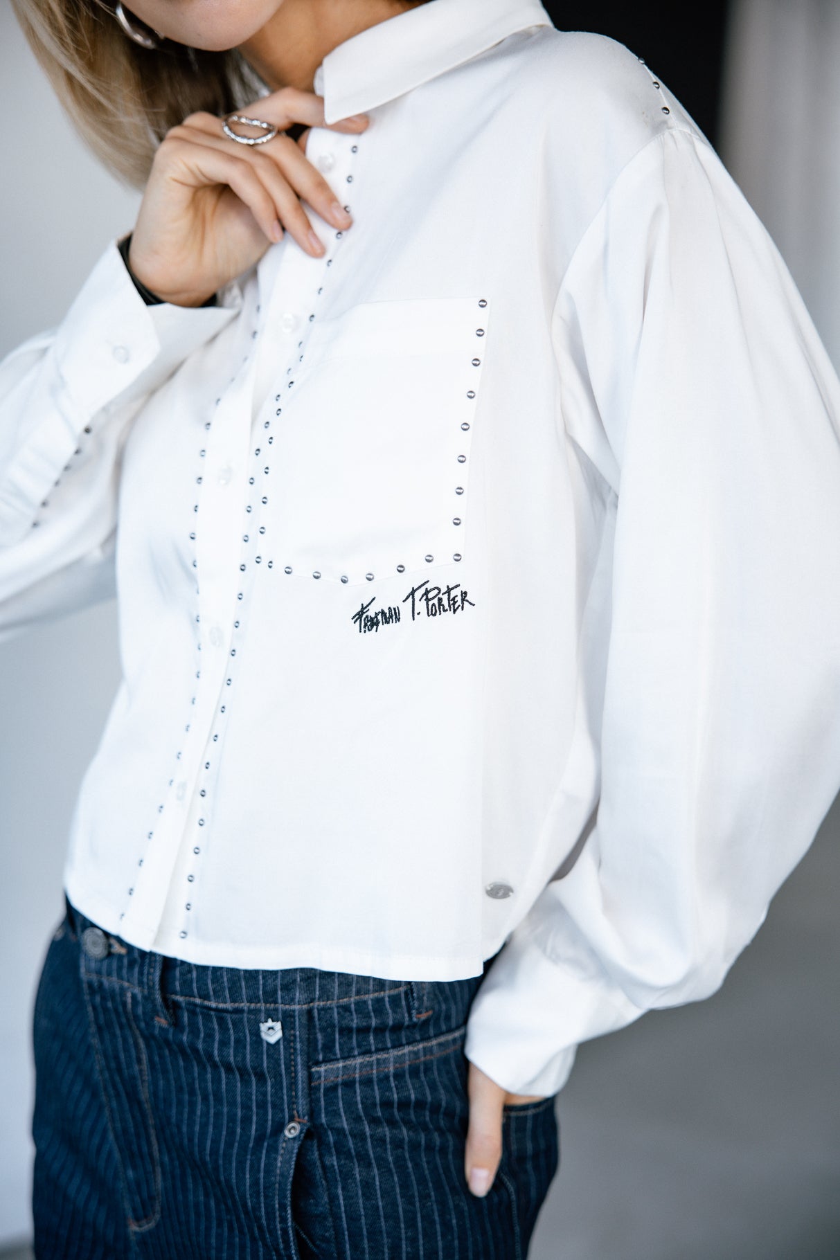Chemise blanche brodée Femme Caretina Kiss white | Freeman T. Porter