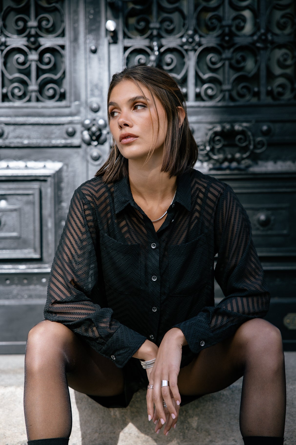 Chemise avec jeux de transparence Woman Caretina Zig Zag black | Freeman T. Porter