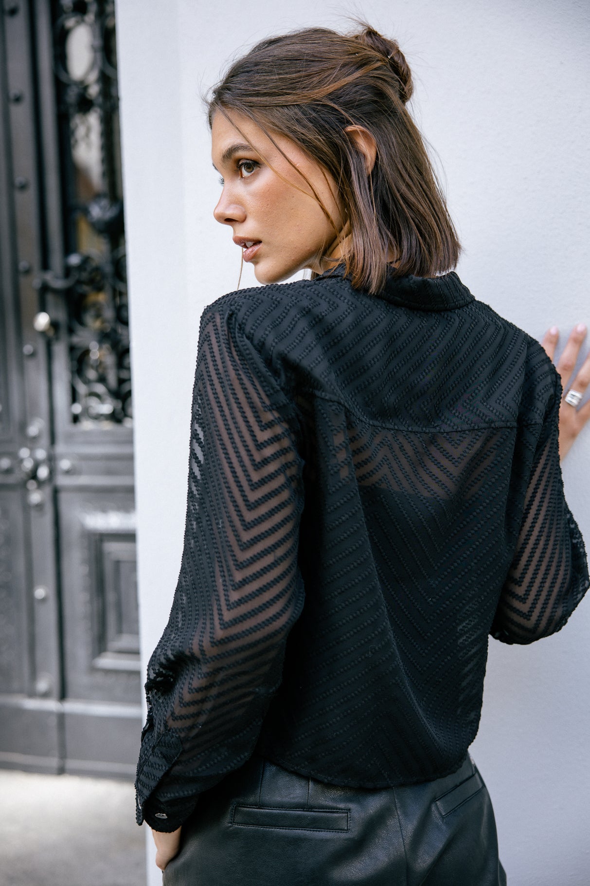 Chemise avec jeux de transparence Woman Caretina Zig Zag black | Freeman T. Porter