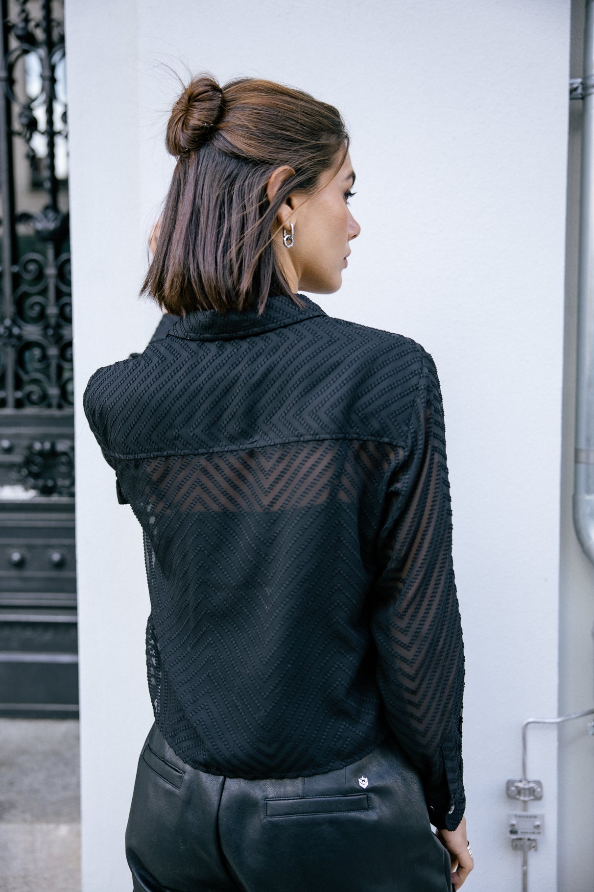 Chemise avec jeux de transparence Woman Caretina Zig Zag black | Freeman T. Porter