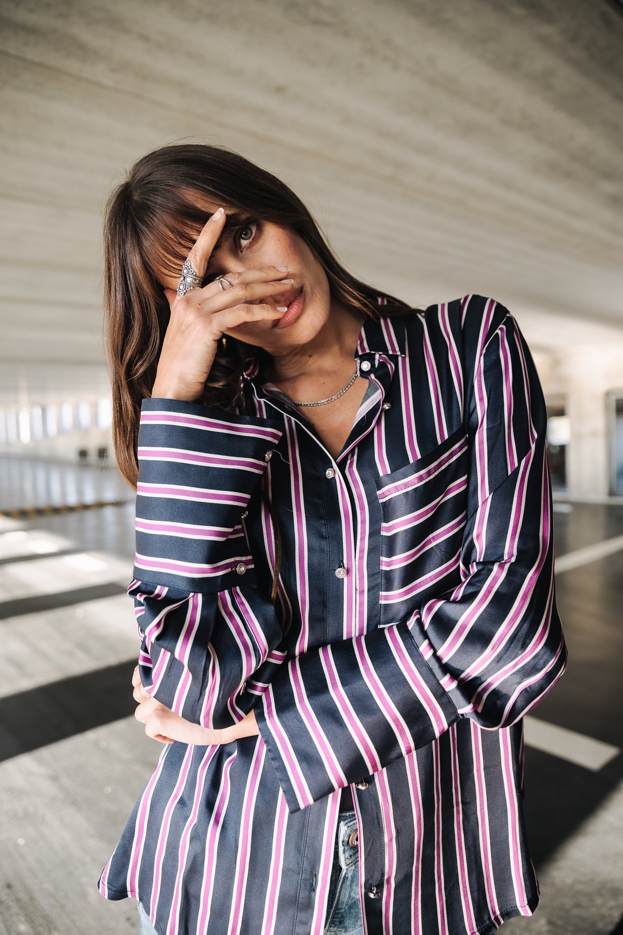 Chemise manches longues Frau Chestine Stripes blue nights | Freeman T. Porter