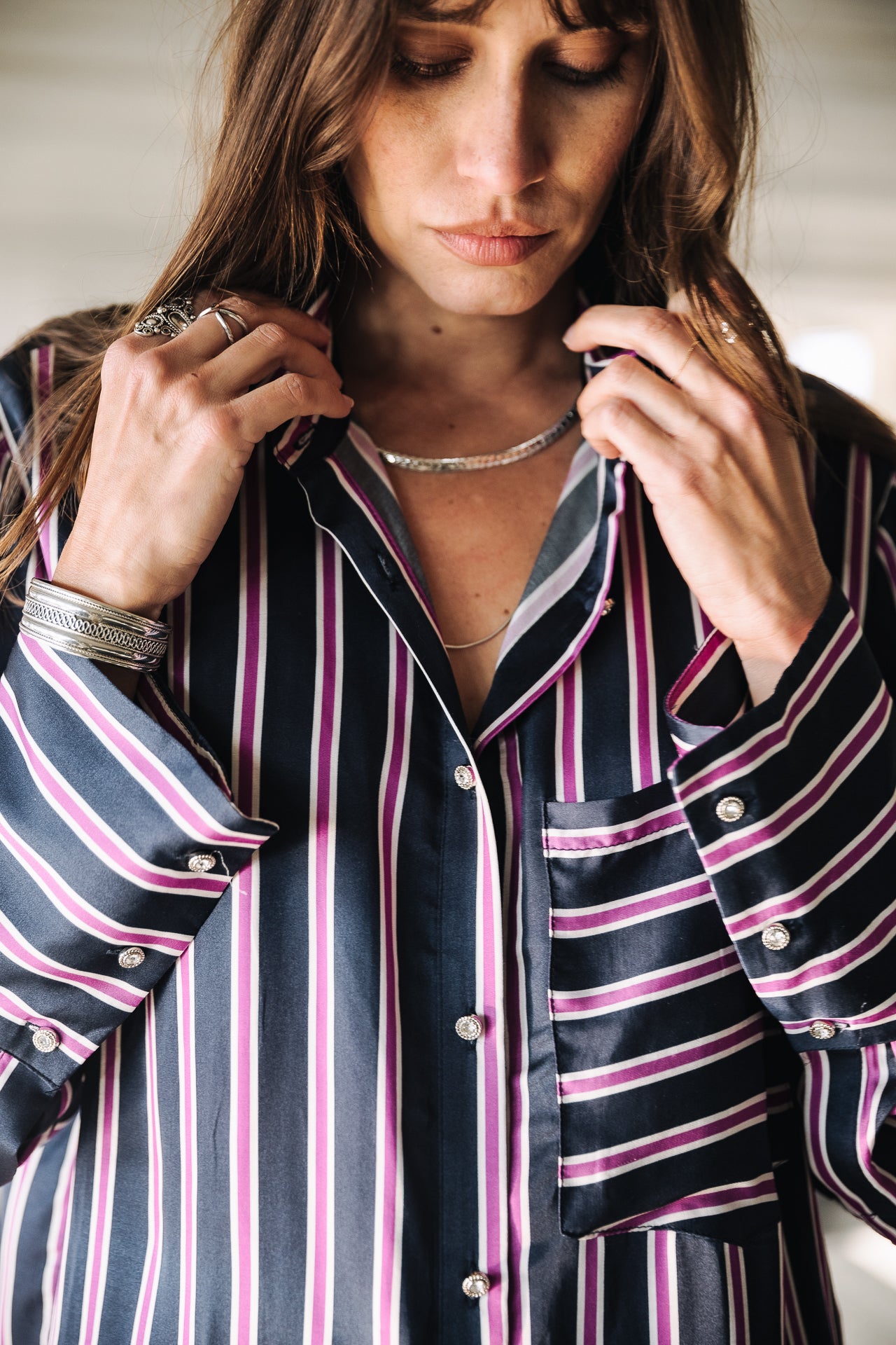 Chemise manches longues Frau Chestine Stripes blue nights | Freeman T. Porter