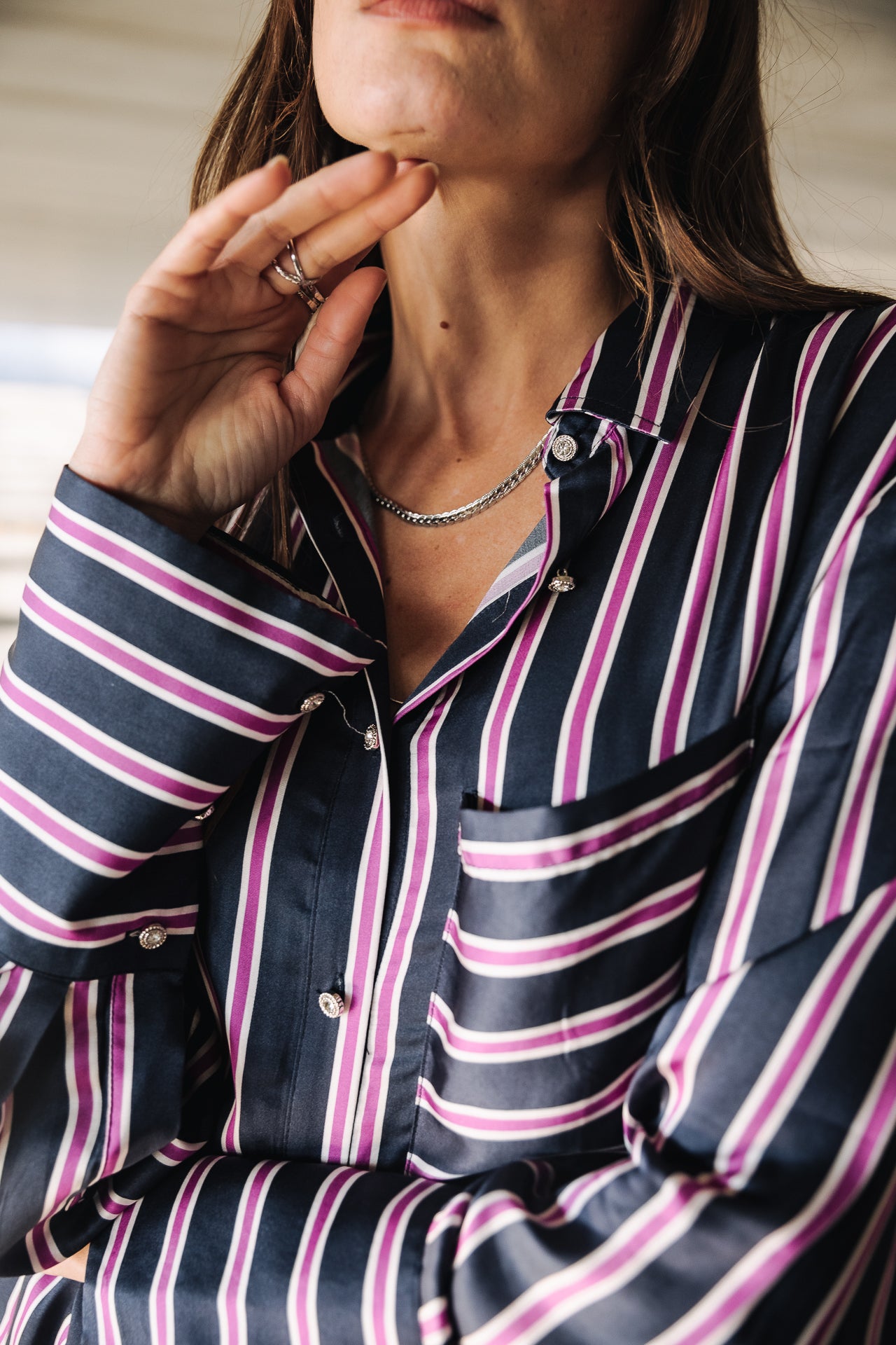 Chemise manches longues Frau Chestine Stripes blue nights | Freeman T. Porter
