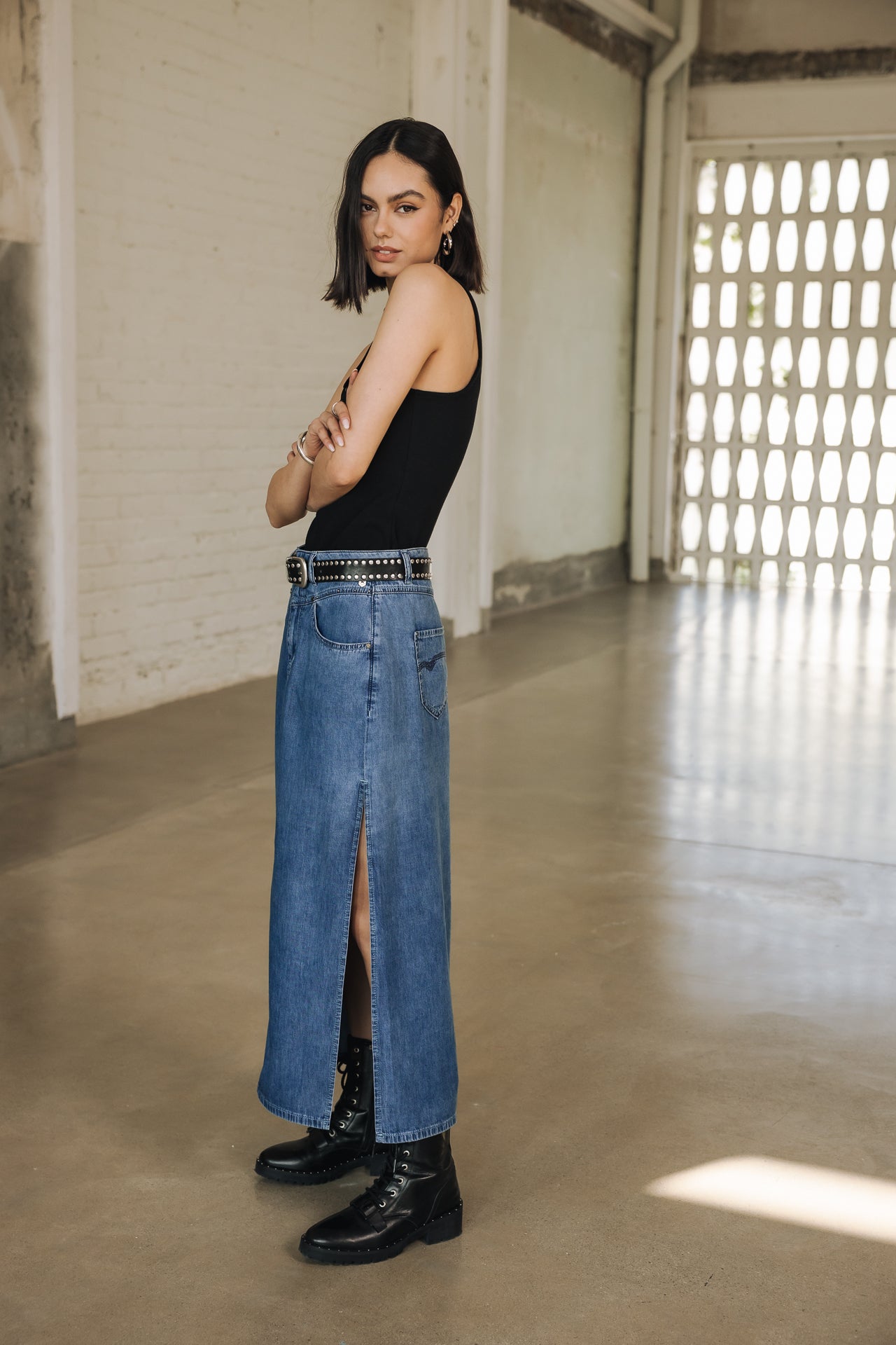 Falda recta Mujer Lovy Denim manzana med | Freeman T. Porter