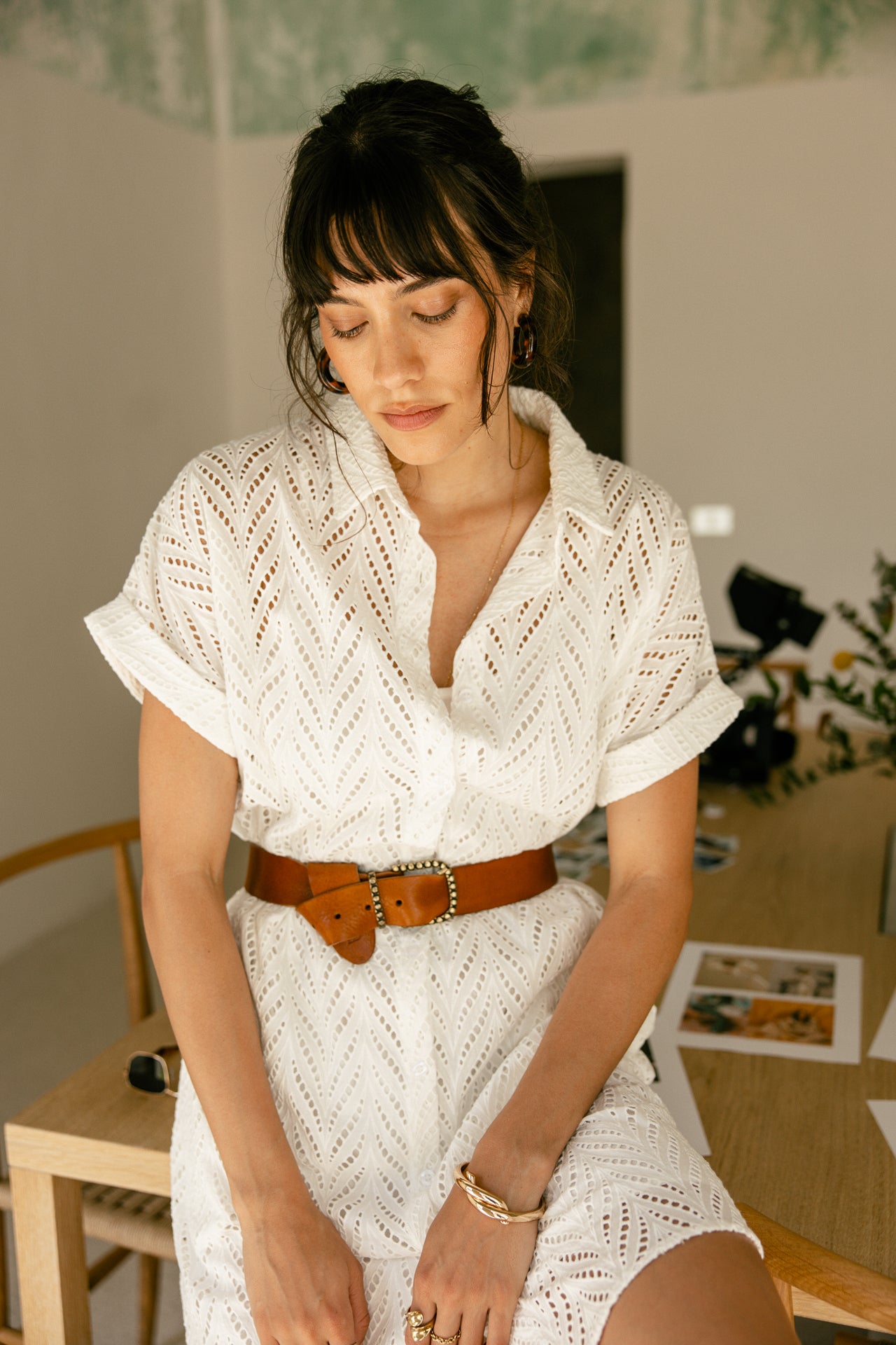 Kleid Hemd Frau Raffia Leaf Lace white | Freeman T. Porter