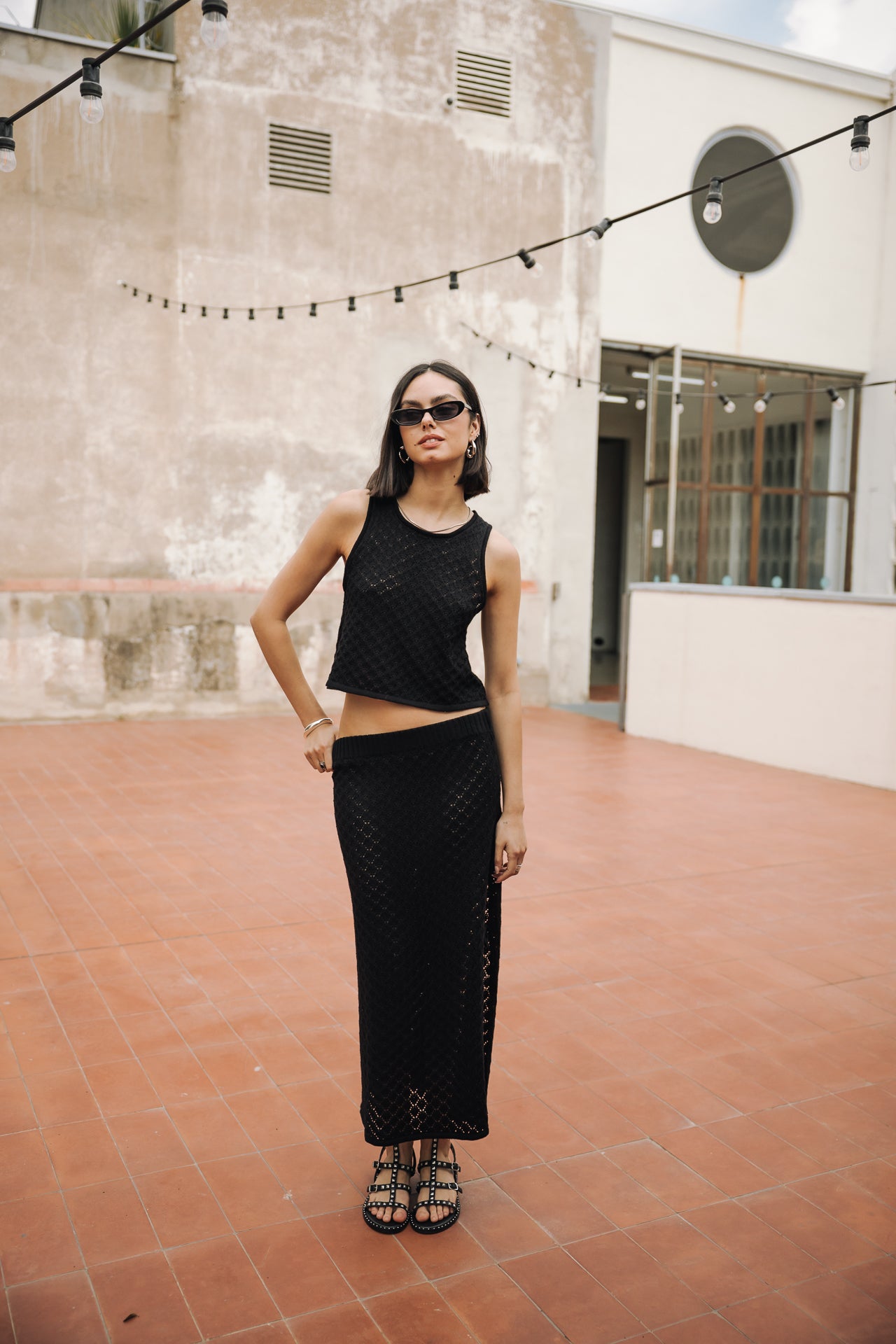 Jupe en maille Femme Jaia Pointelle black | Freeman T. Porter