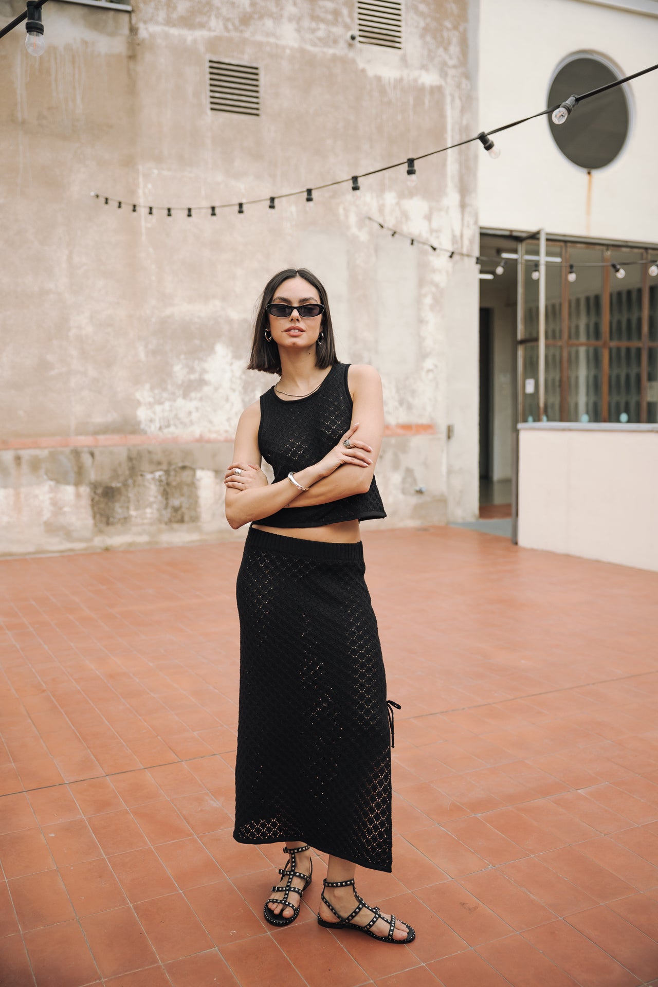 Jupe en maille Femme Jaia Pointelle black | Freeman T. Porter