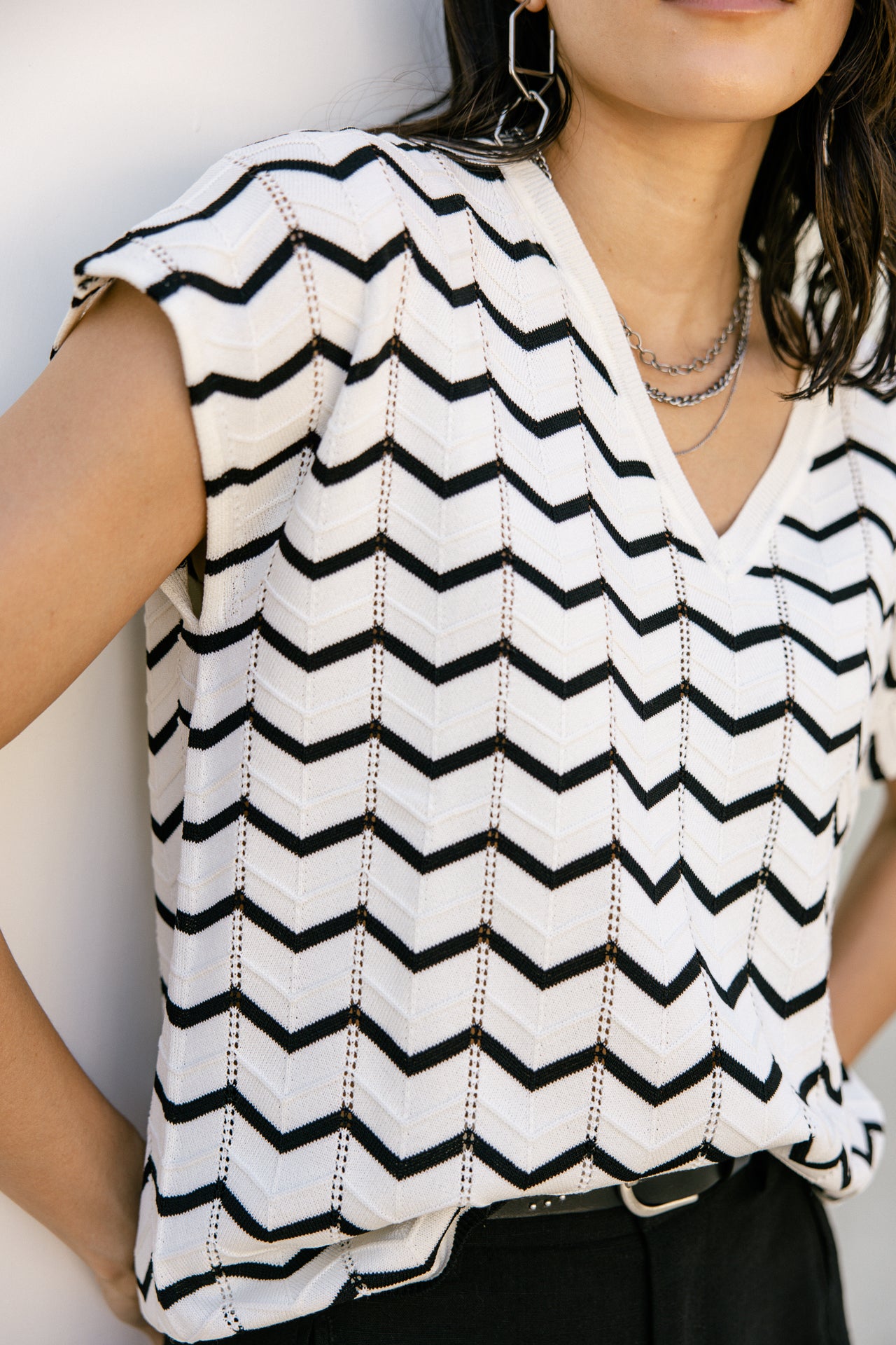 Top esprit crochet Femme Tanisse Waves black&white white | Freeman T. Porter