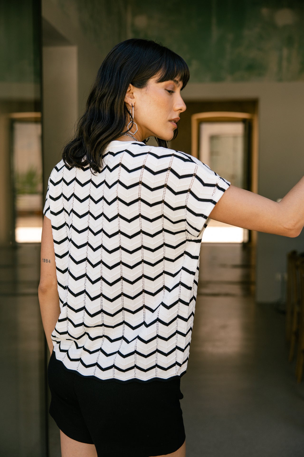 Top esprit crochet Femme Tanisse Waves black&white white | Freeman T. Porter