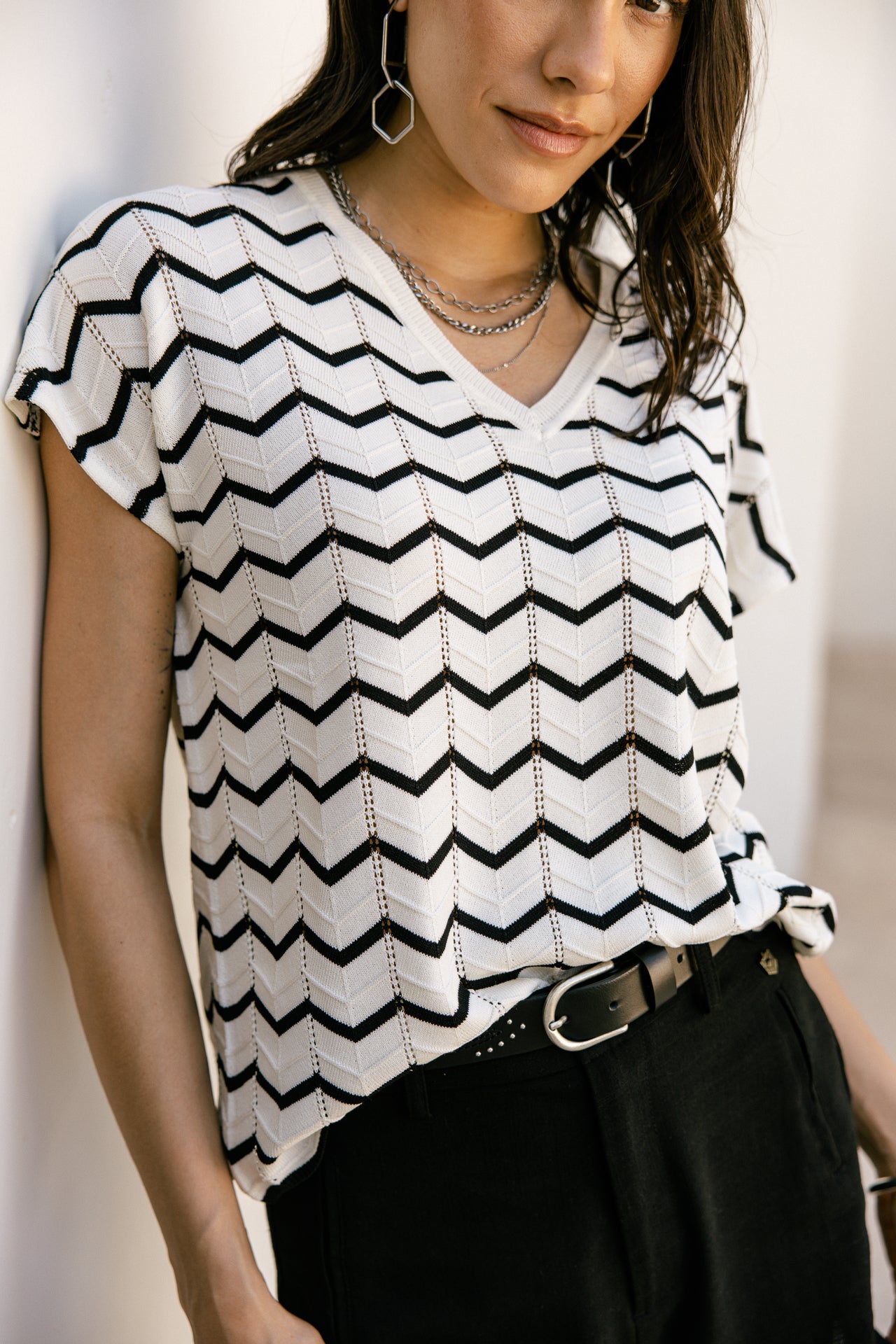Top esprit crochet Femme Tanisse Waves black&white white | Freeman T. Porter