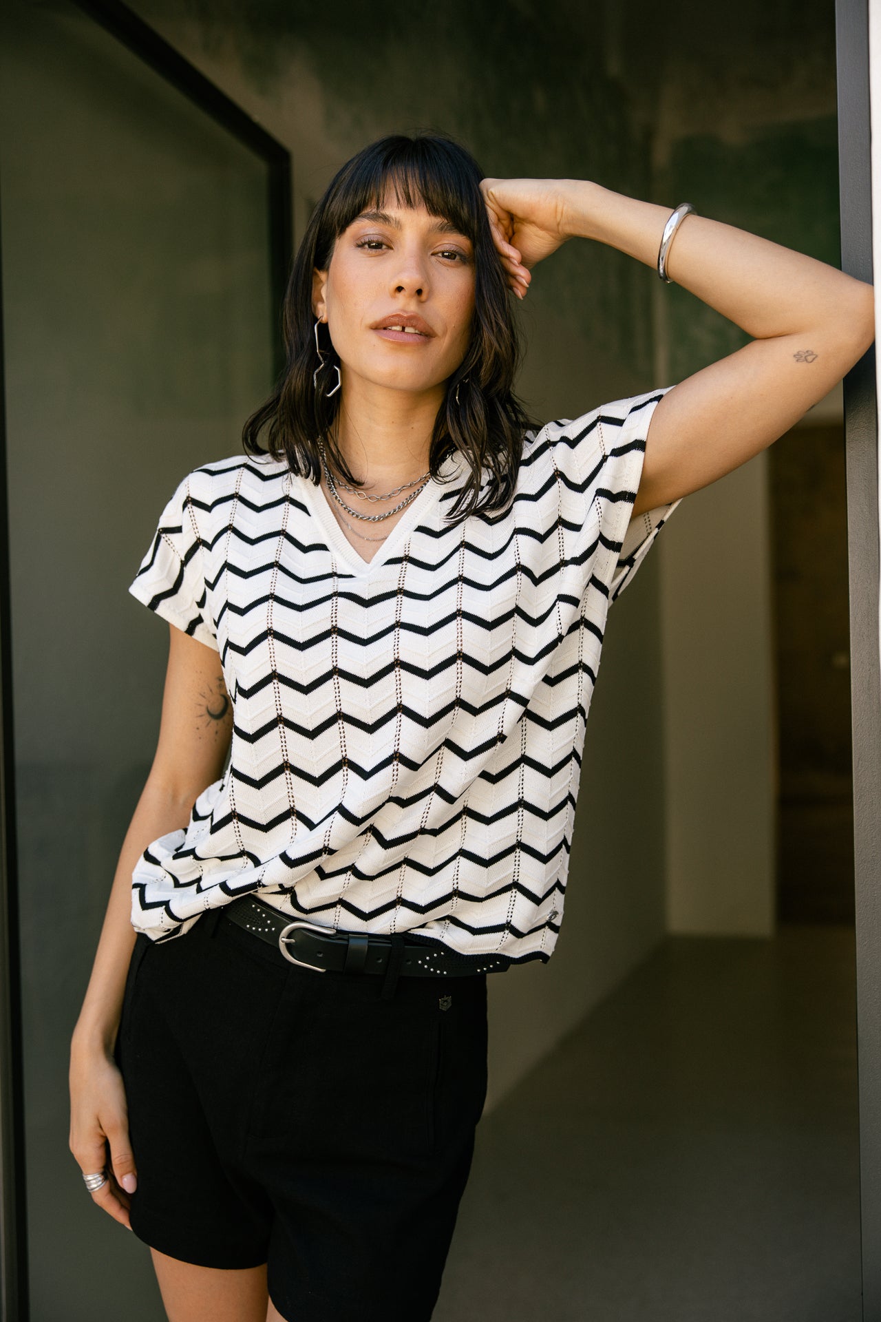 Top esprit crochet Femme Tanisse Waves black&white white | Freeman T. Porter