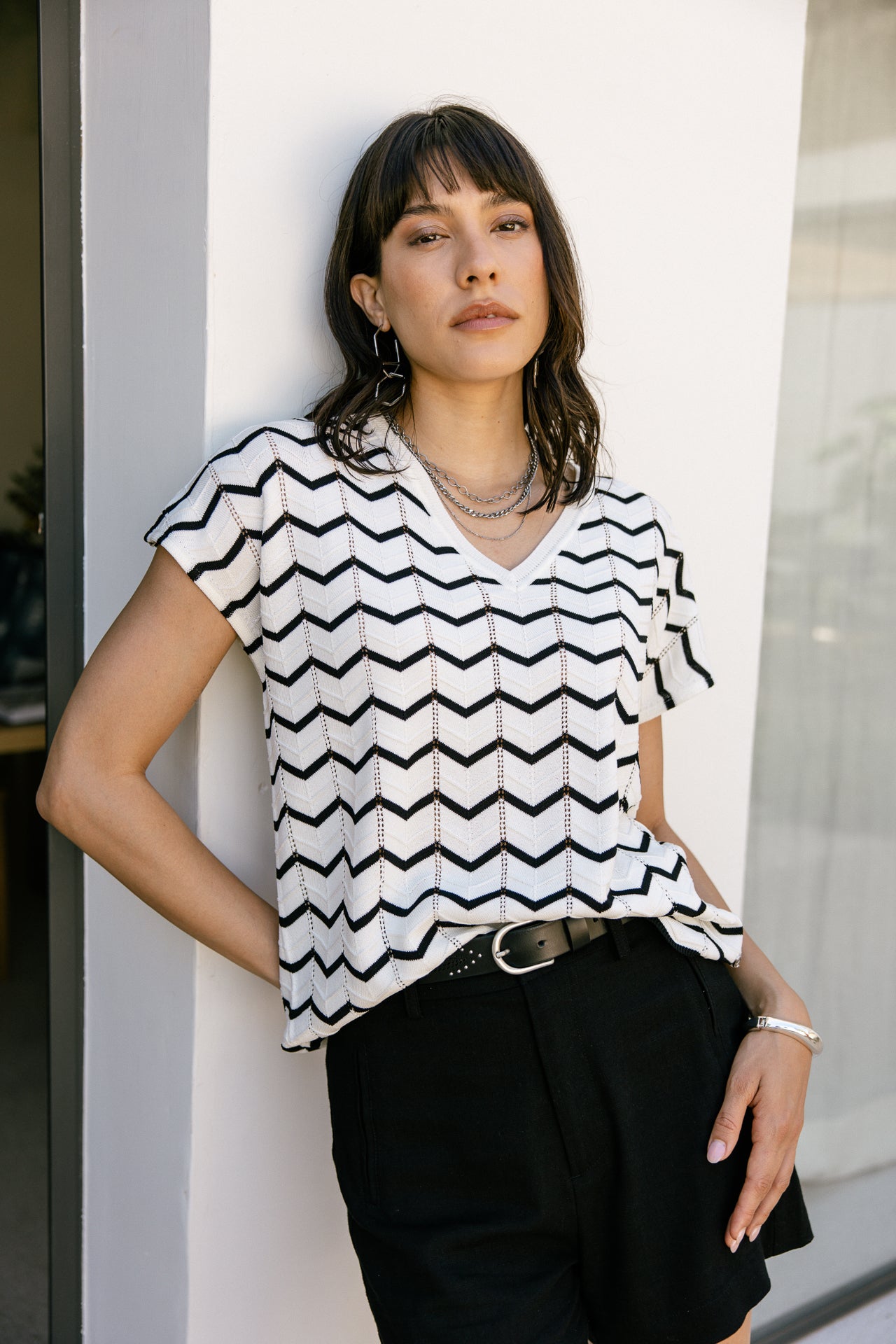 Top esprit crochet Femme Tanisse Waves black&white white | Freeman T. Porter