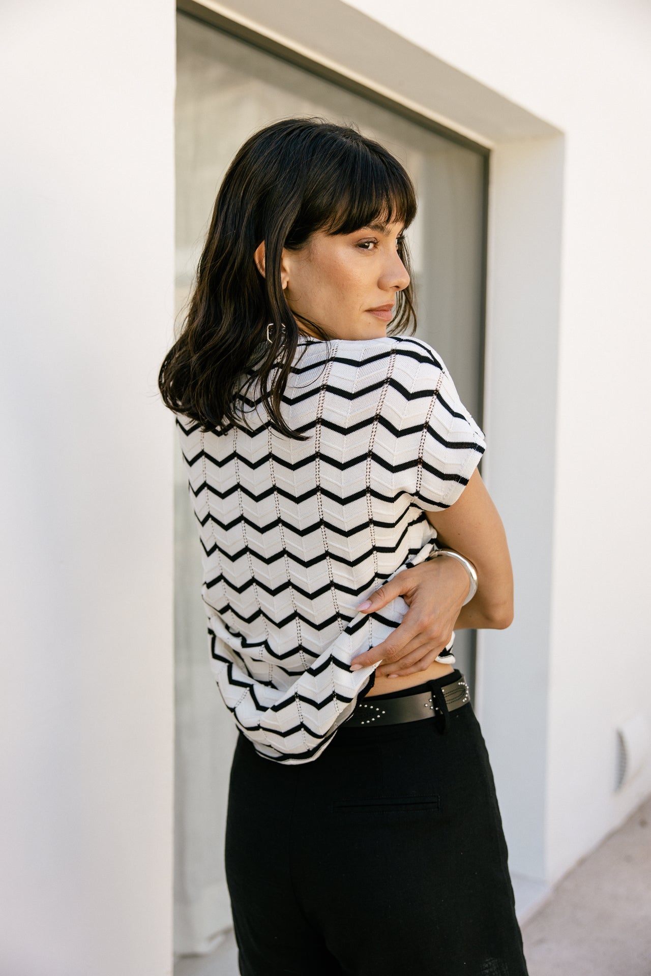 Top esprit crochet Femme Tanisse Waves black&white white | Freeman T. Porter