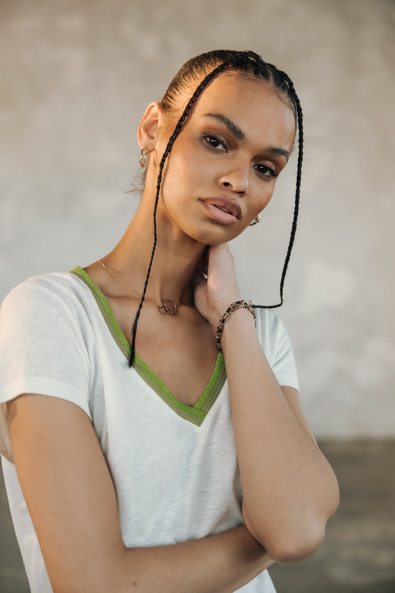 V-neck T-shirt Woman Taile Ribbon sage | Freeman T. Porter