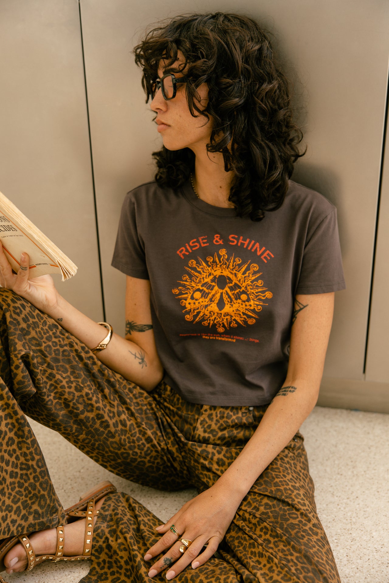 Printed T-shirt Woman Talmy Rise & Shine anthra | Freeman T. Porter