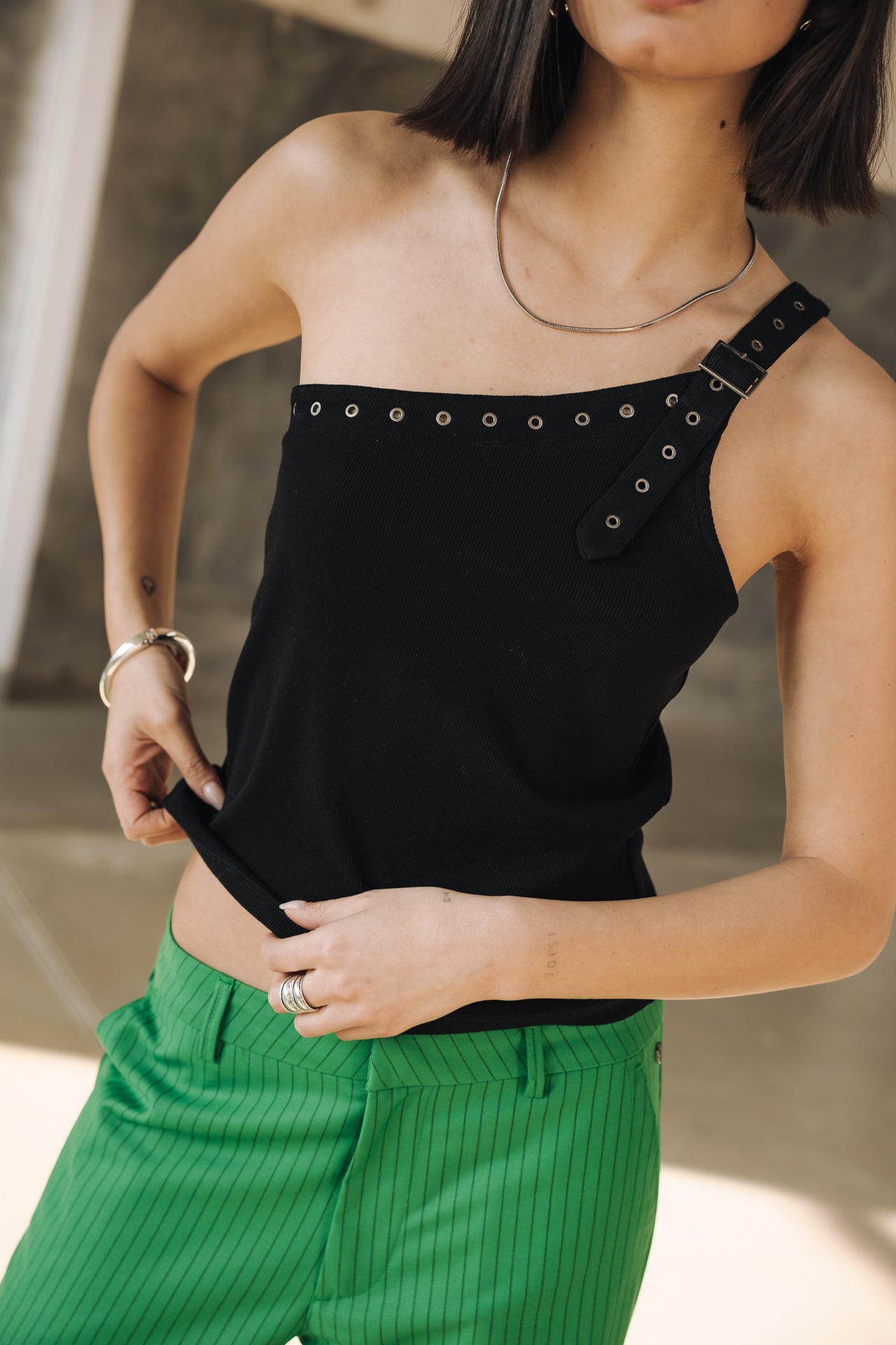 Top asymétrique Femme Danae Rib black | Freeman T. Porter