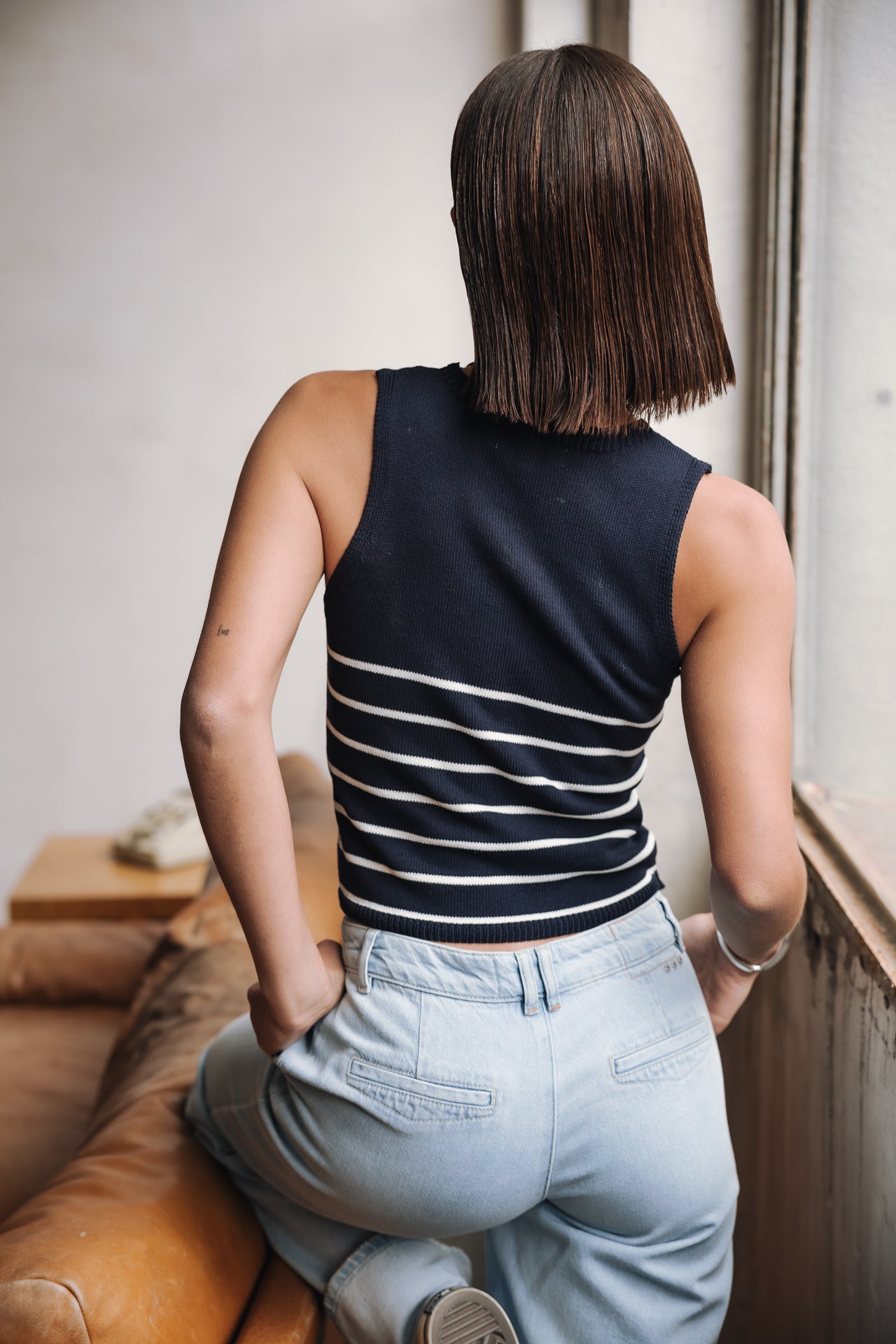 Top en maille Femme Dori Stripes Cropped dark navy | Freeman T. Porter