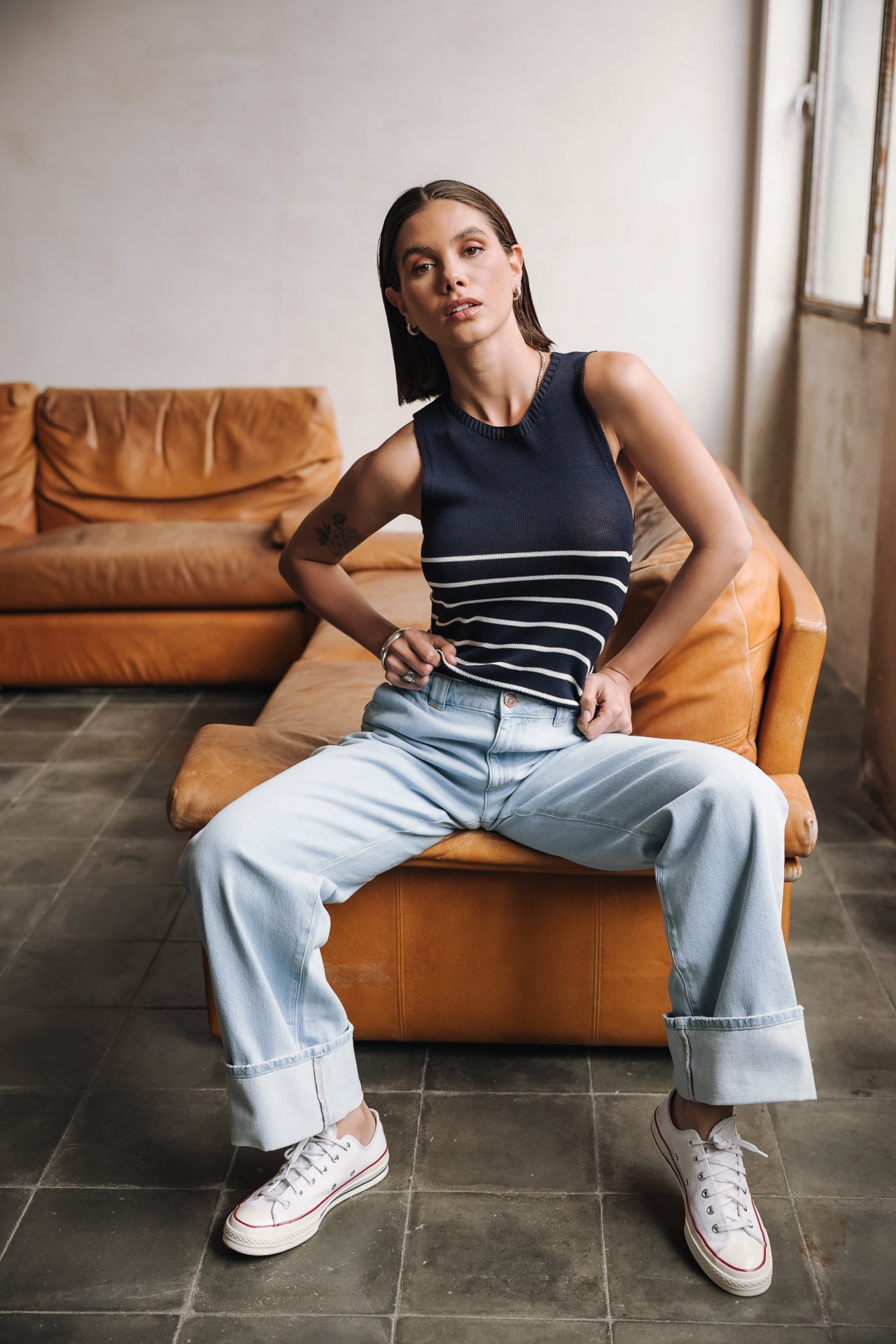 Top en maille Femme Dori Stripes Cropped dark navy | Freeman T. Porter