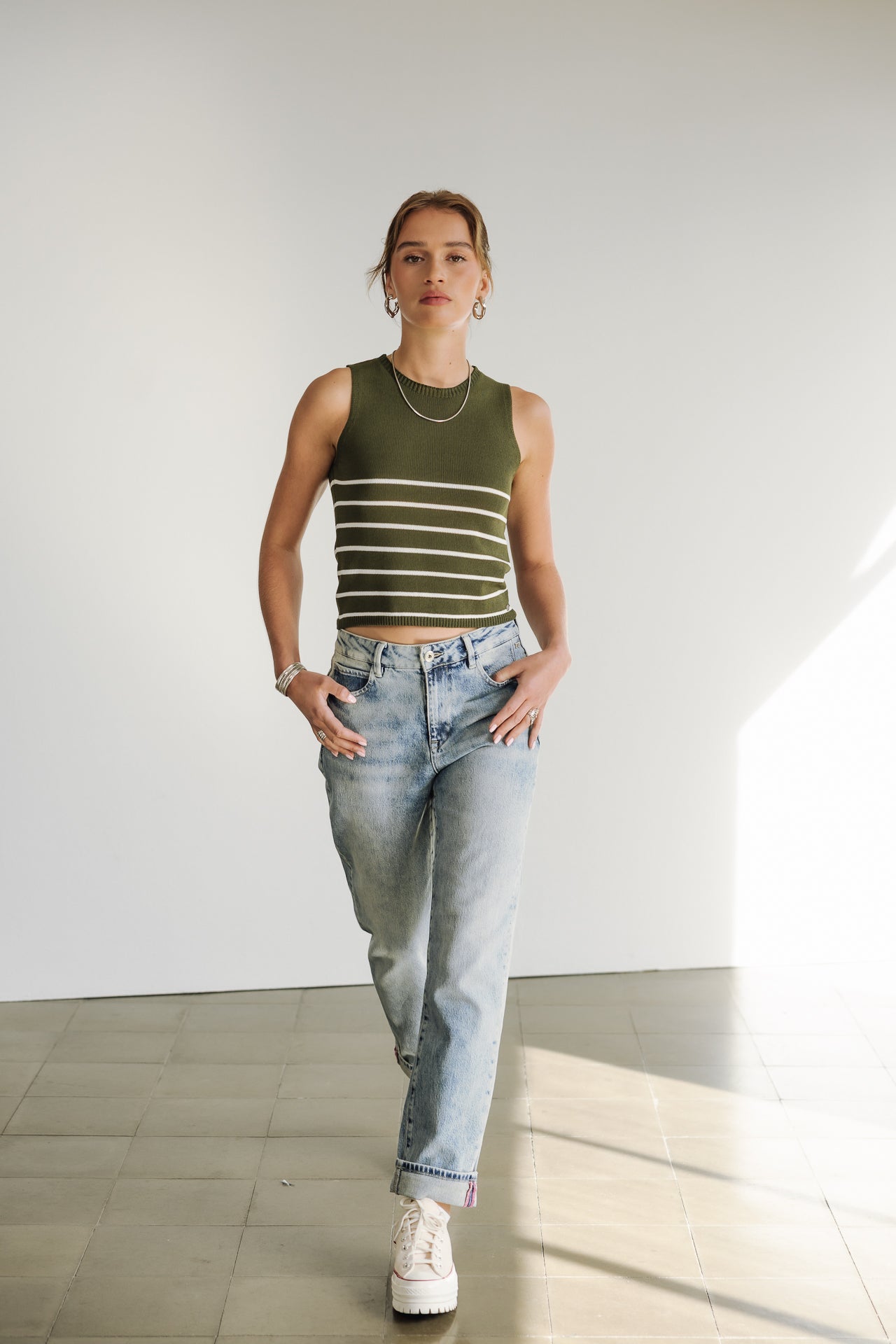 Top en maille Femme Dori Stripes Cropped cypress | Freeman T. Porter