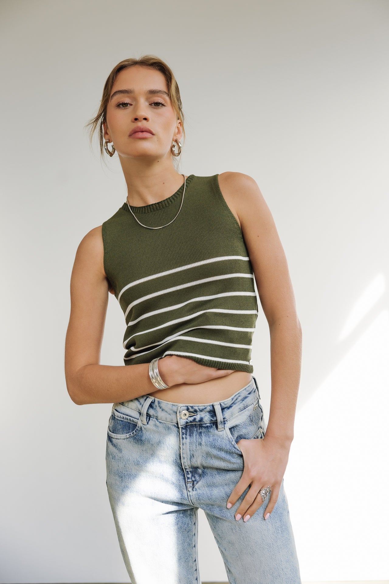 Top en maille Femme Dori Stripes Cropped cypress | Freeman T. Porter