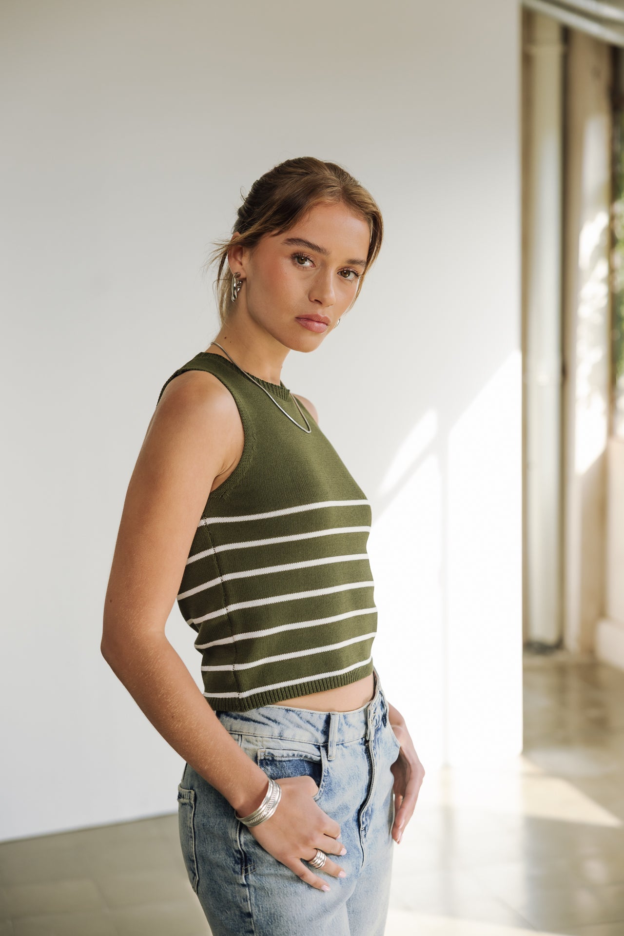 Top en maille Femme Dori Stripes Cropped cypress | Freeman T. Porter