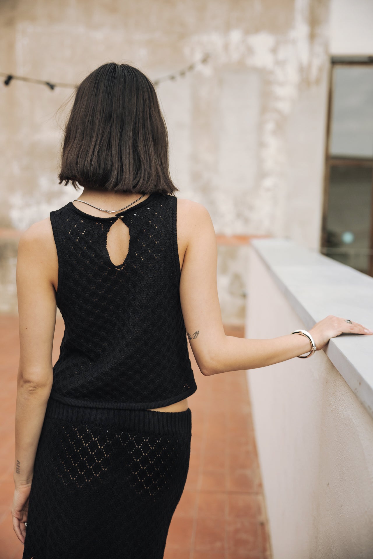 Débardeur en maille Femme Traia Pointelle black | Freeman T. Porter