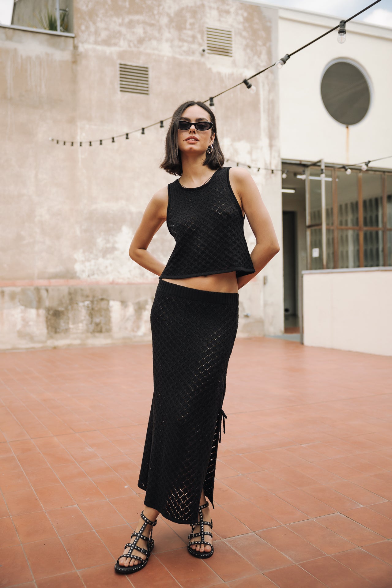 Débardeur en maille Femme Traia Pointelle black | Freeman T. Porter