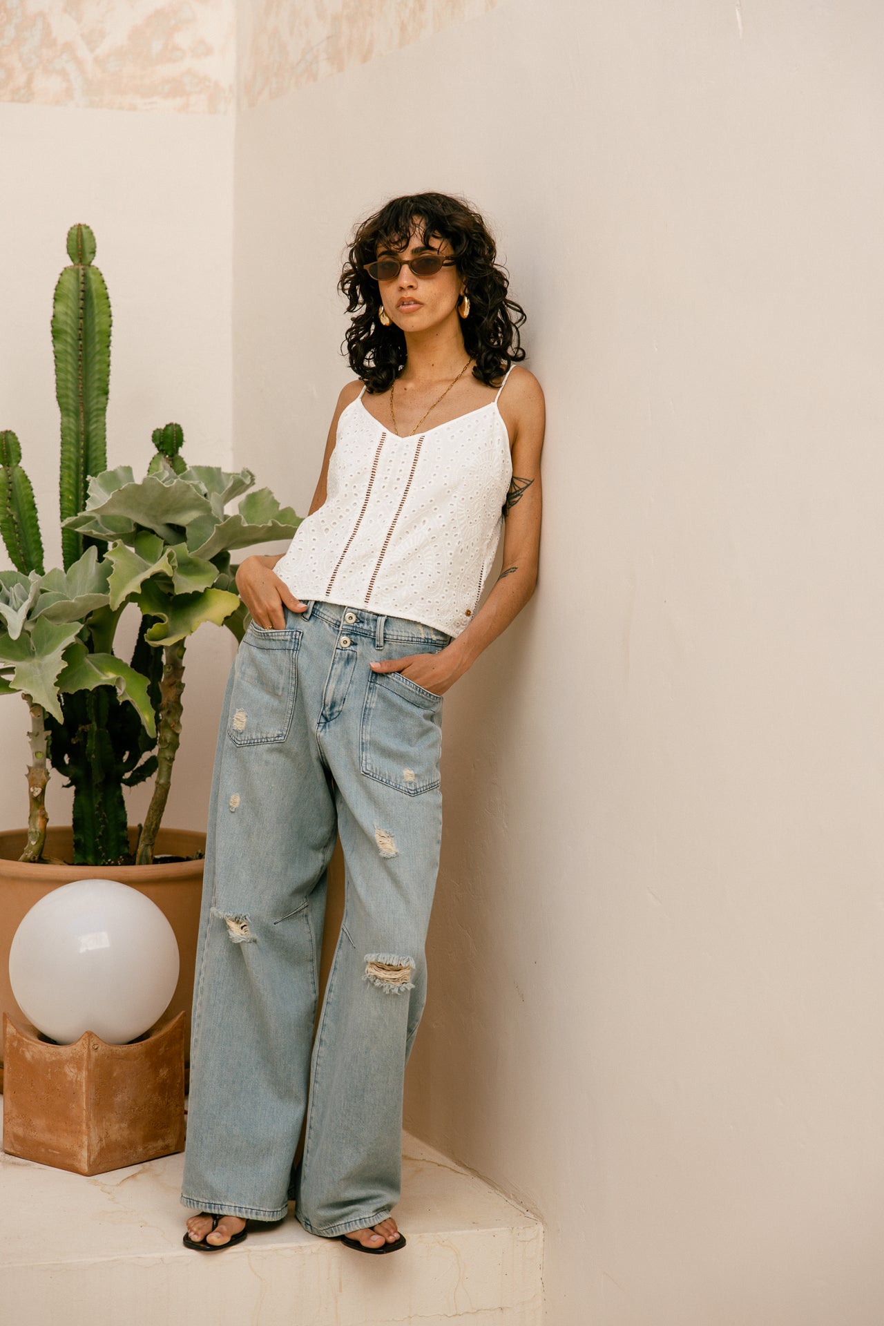 Top in broderie anglaise Woman Dineta Summer Lace white | Freeman T. Porter