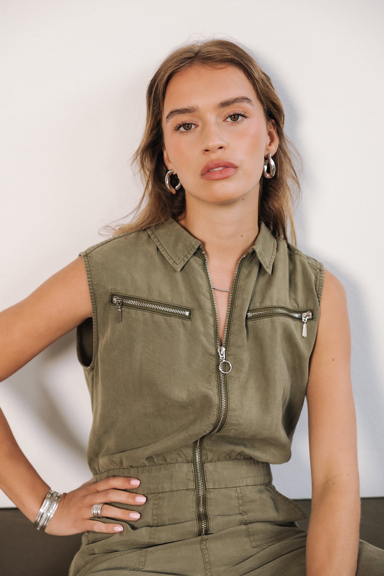 Combinaison zippée Femme Martha Plain deep lichen green | Freeman T. Porter