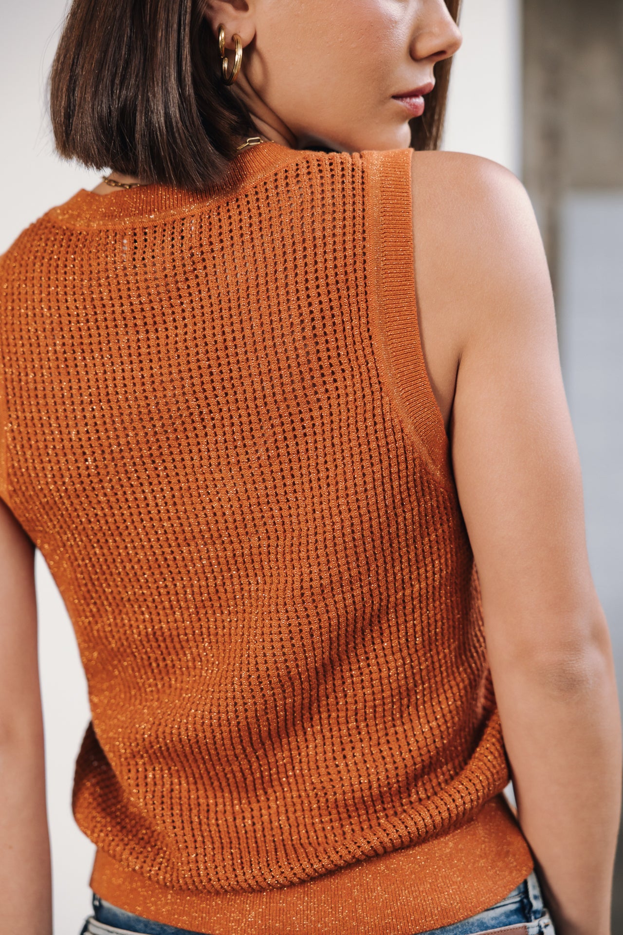 Débardeur en maille Femme Dulcia Mesh Lurex amberglow | Freeman T. Porter