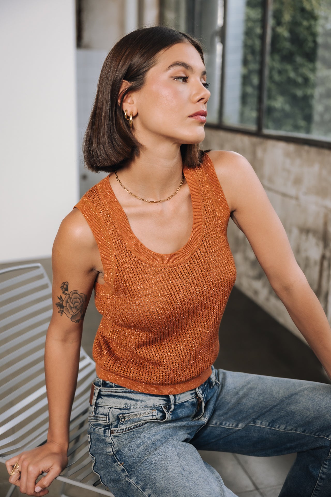 Débardeur en maille Femme Dulcia Mesh Lurex amberglow | Freeman T. Porter