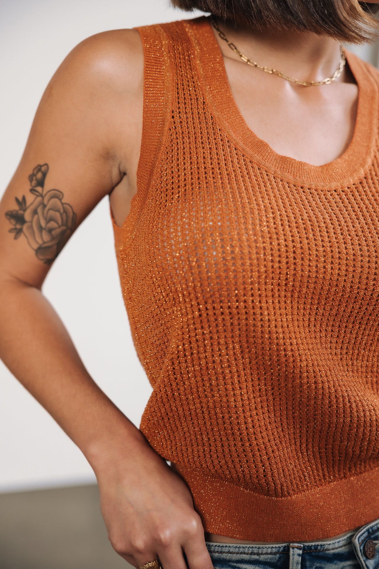 Débardeur en maille Femme Dulcia Mesh Lurex amberglow | Freeman T. Porter