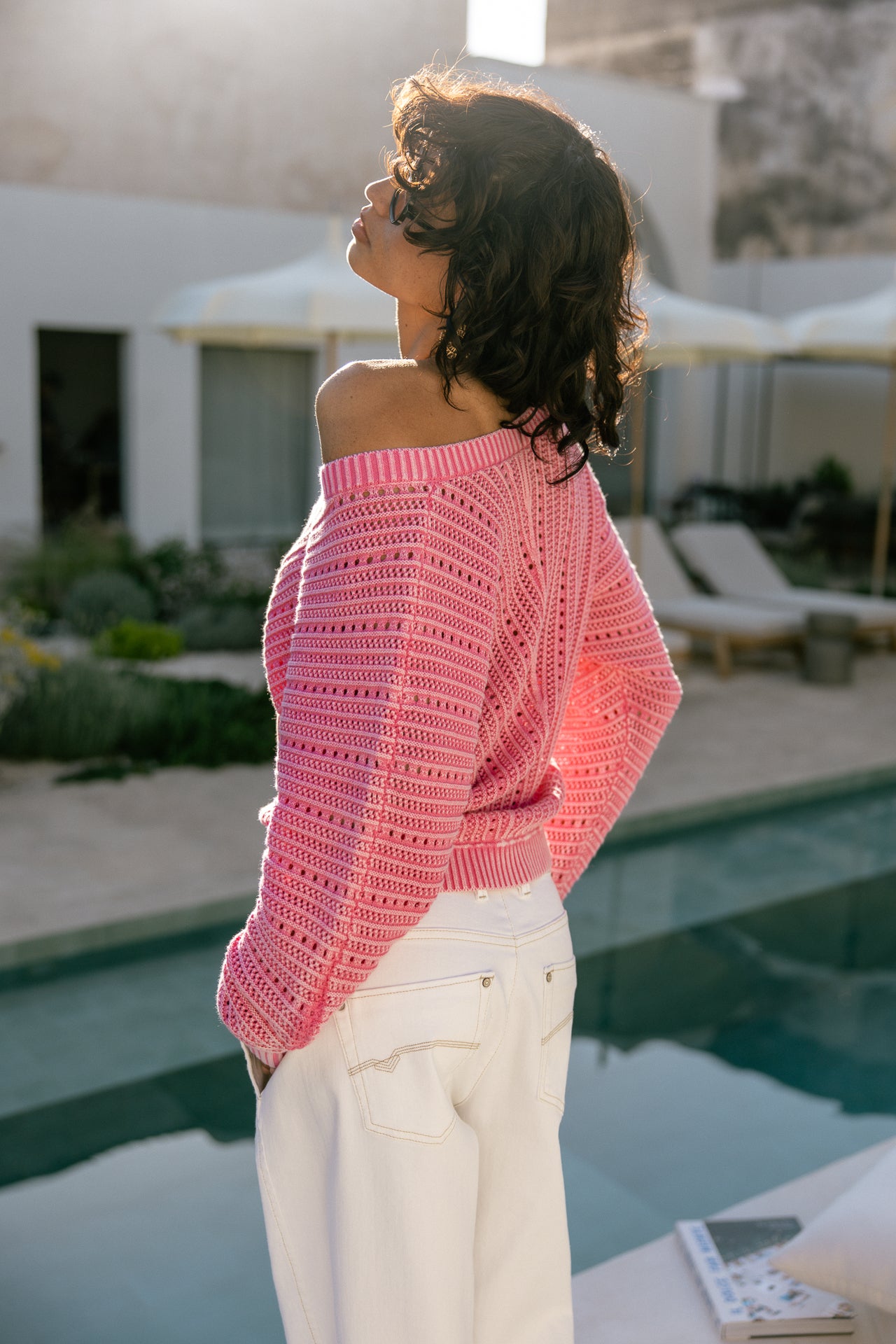 Pull en mailles ajourées Femme Persiana Color Used fushia rose | Freeman T. Porter