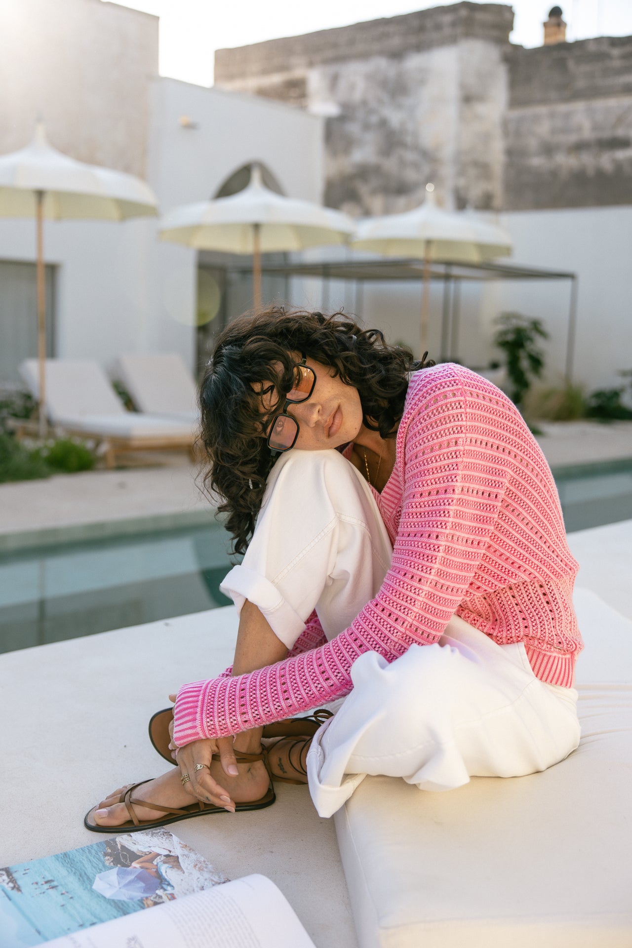 Openwork sweater Woman Persiana Color Used fushia rose | Freeman T. Porter