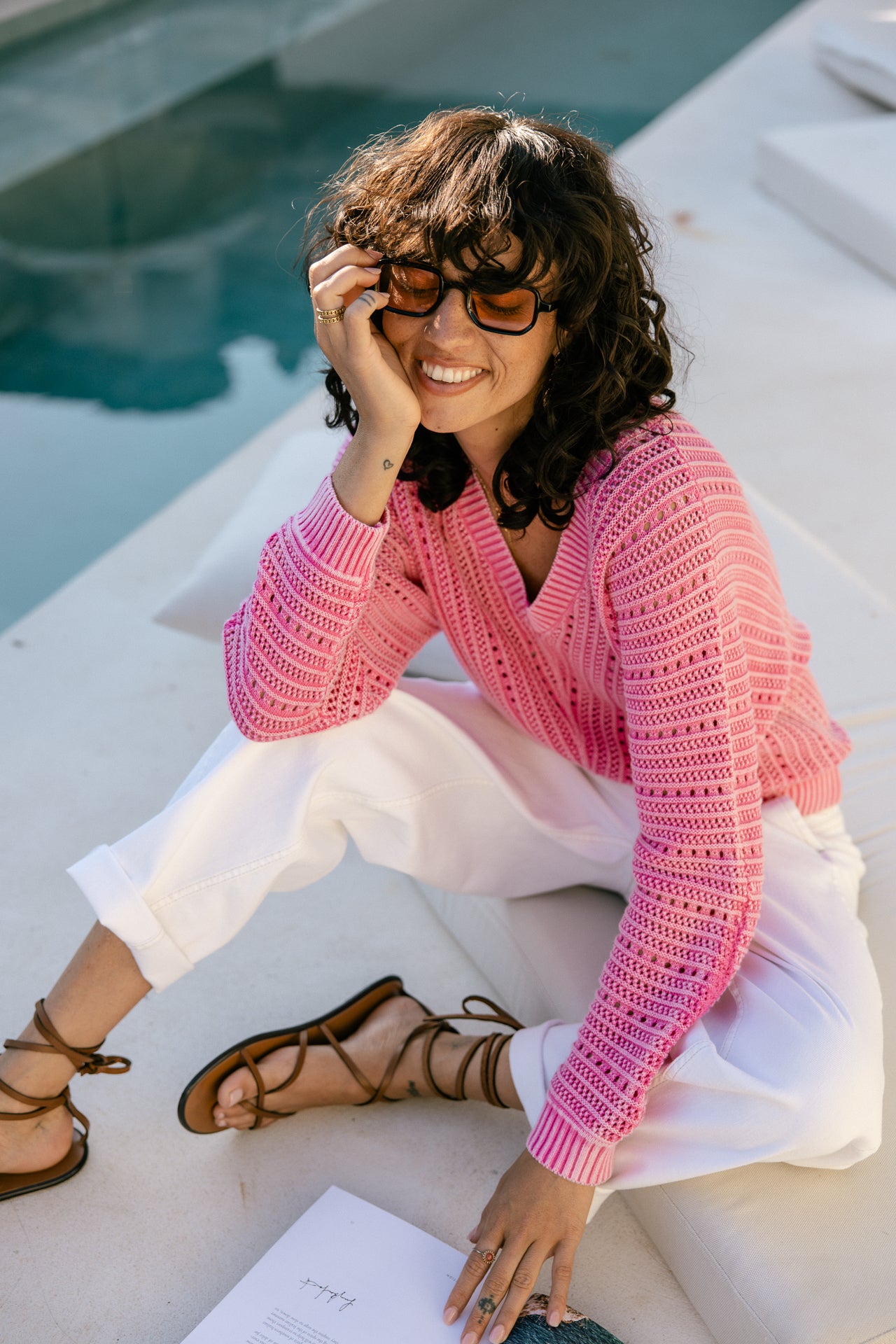 Openwork sweater Woman Persiana Color Used fushia rose | Freeman T. Porter