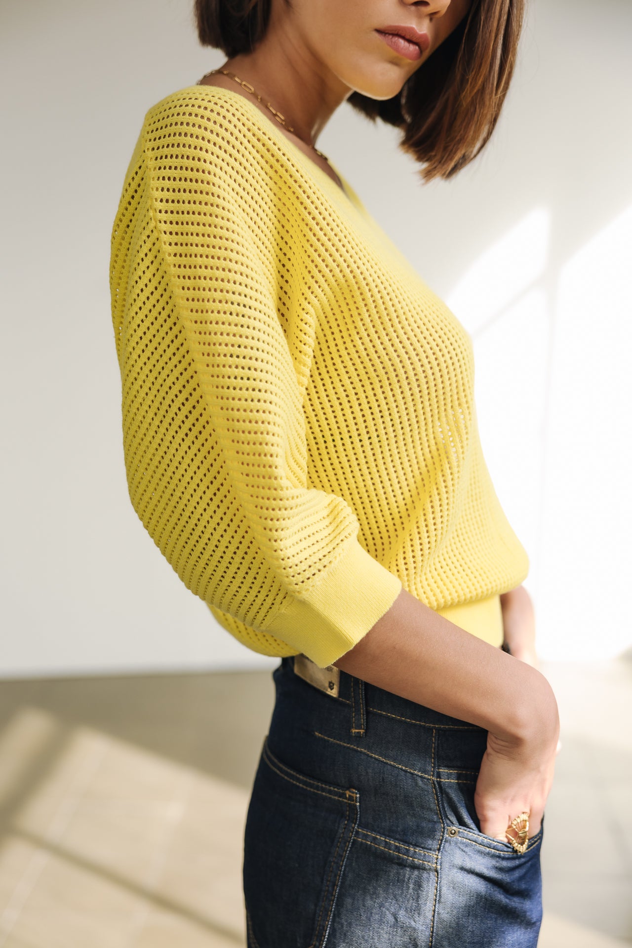 Pull en résille Femme Paross light yellow | Freeman T. Porter