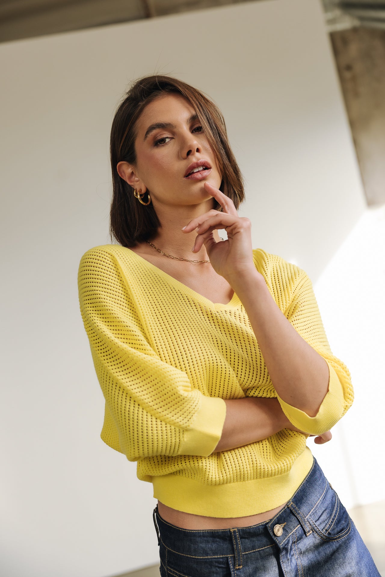 Pull en résille Femme Paross light yellow | Freeman T. Porter