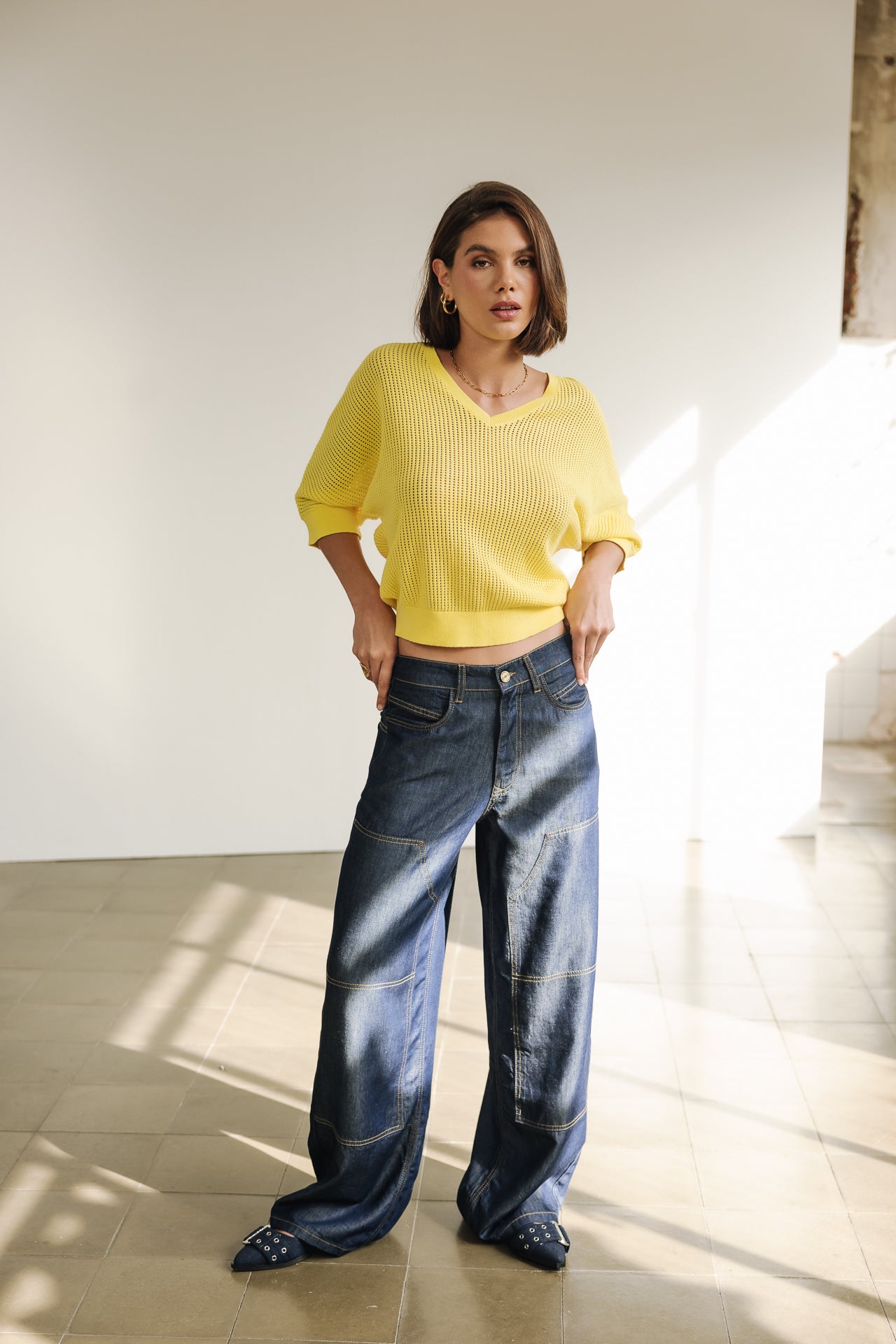 Pull en résille Femme Paross light yellow | Freeman T. Porter