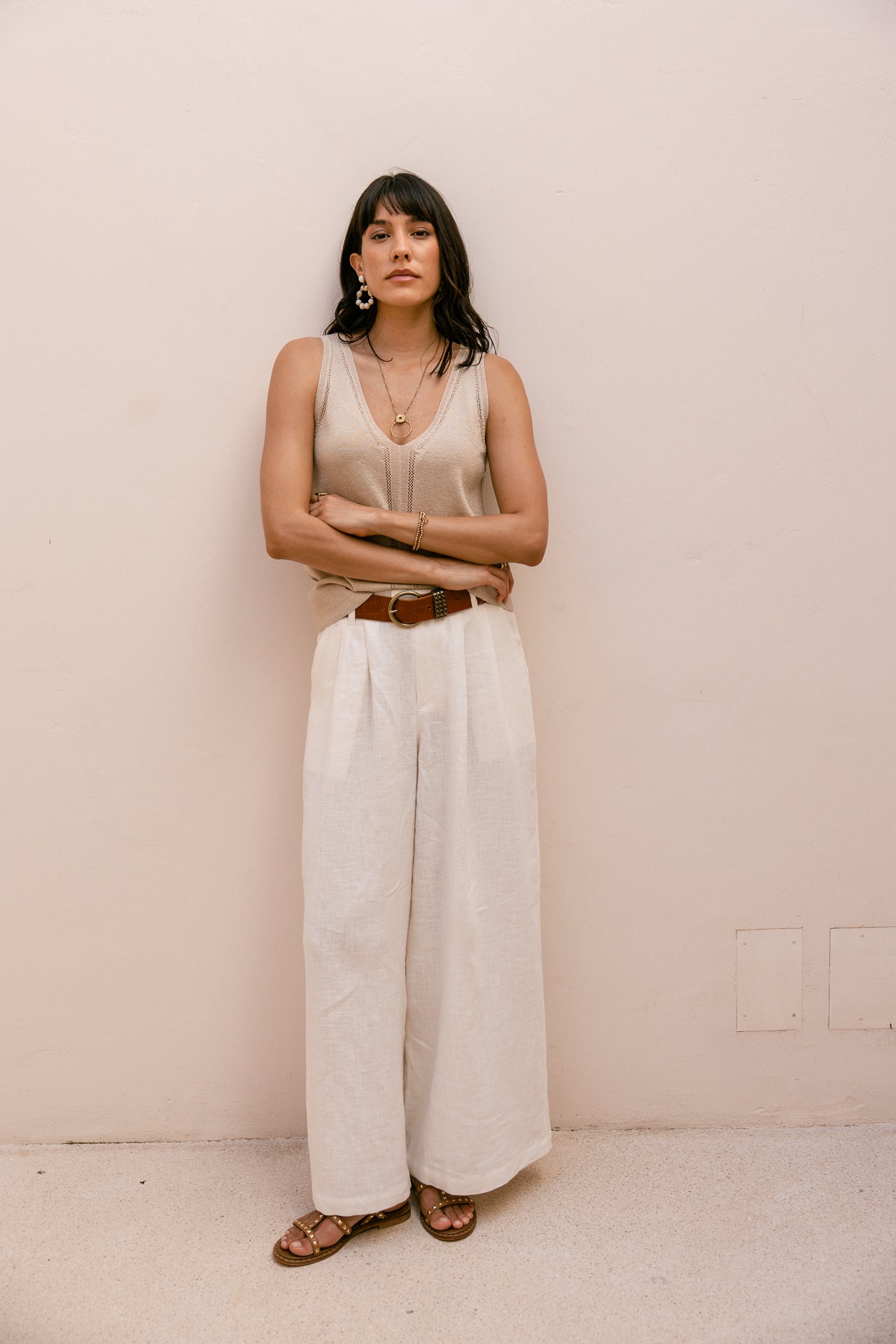 V-neck tank top Woman Daria Pointelle gold | Freeman T. Porter