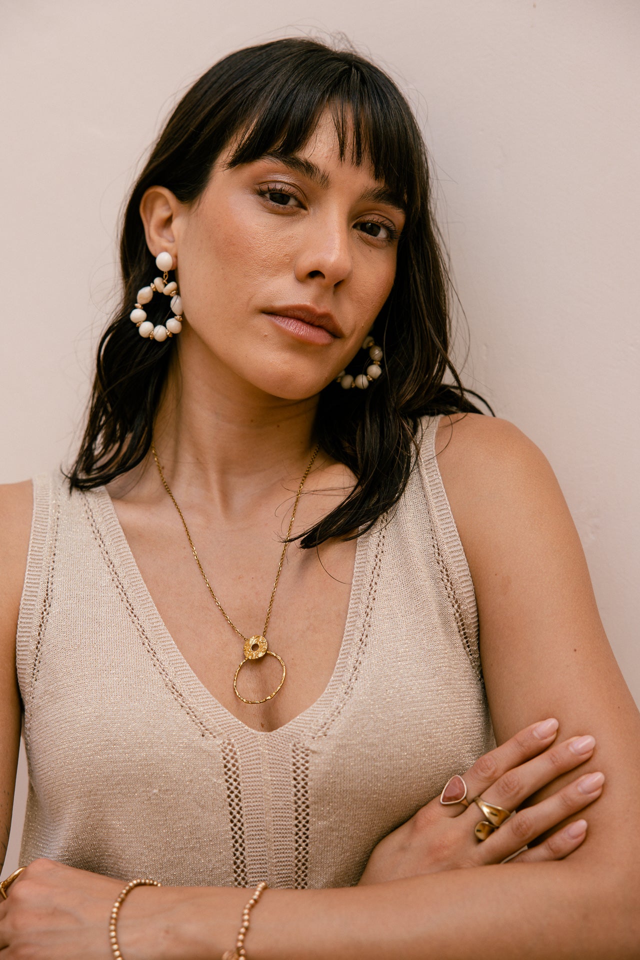 V-neck tank top Woman Daria Pointelle gold | Freeman T. Porter