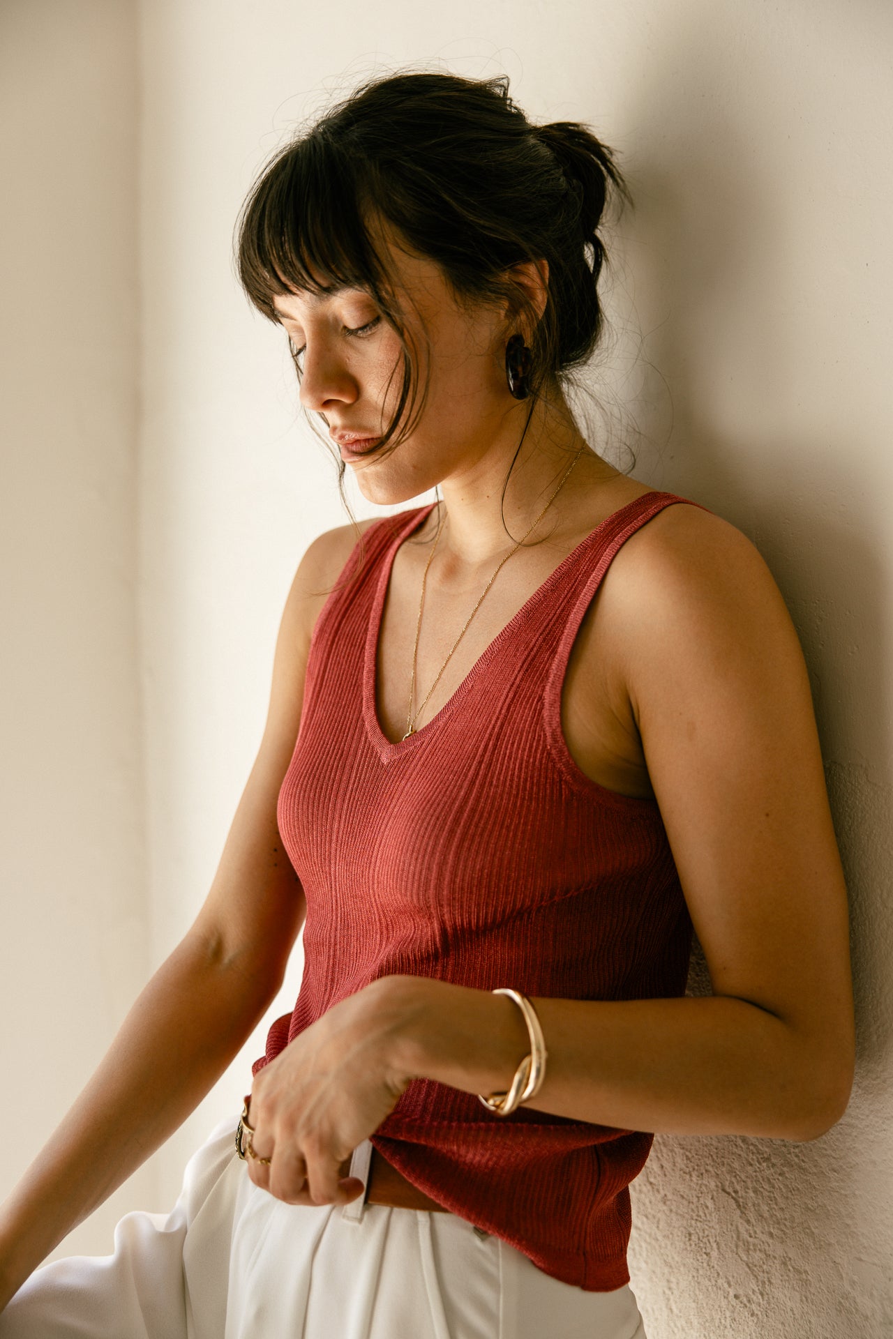 Camiseta de tirantes con cuello en V Mujer Doriana Lurex strawberry | Freeman T. Porter