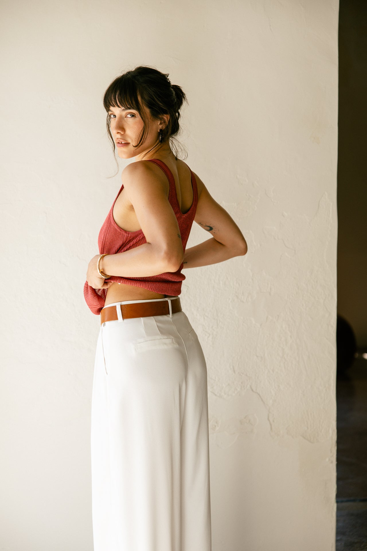 Camiseta de tirantes con cuello en V Mujer Doriana Lurex strawberry | Freeman T. Porter
