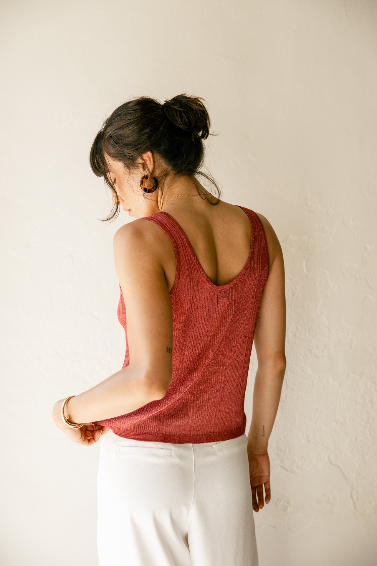 Camiseta de tirantes con cuello en V Mujer Doriana Lurex strawberry | Freeman T. Porter