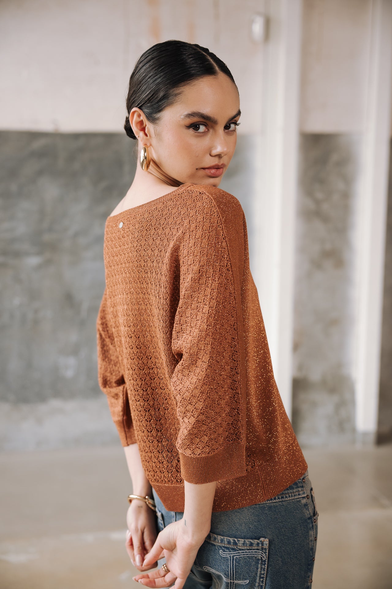 Pull en pointelle Femme Philo light brown | Freeman T. Porter