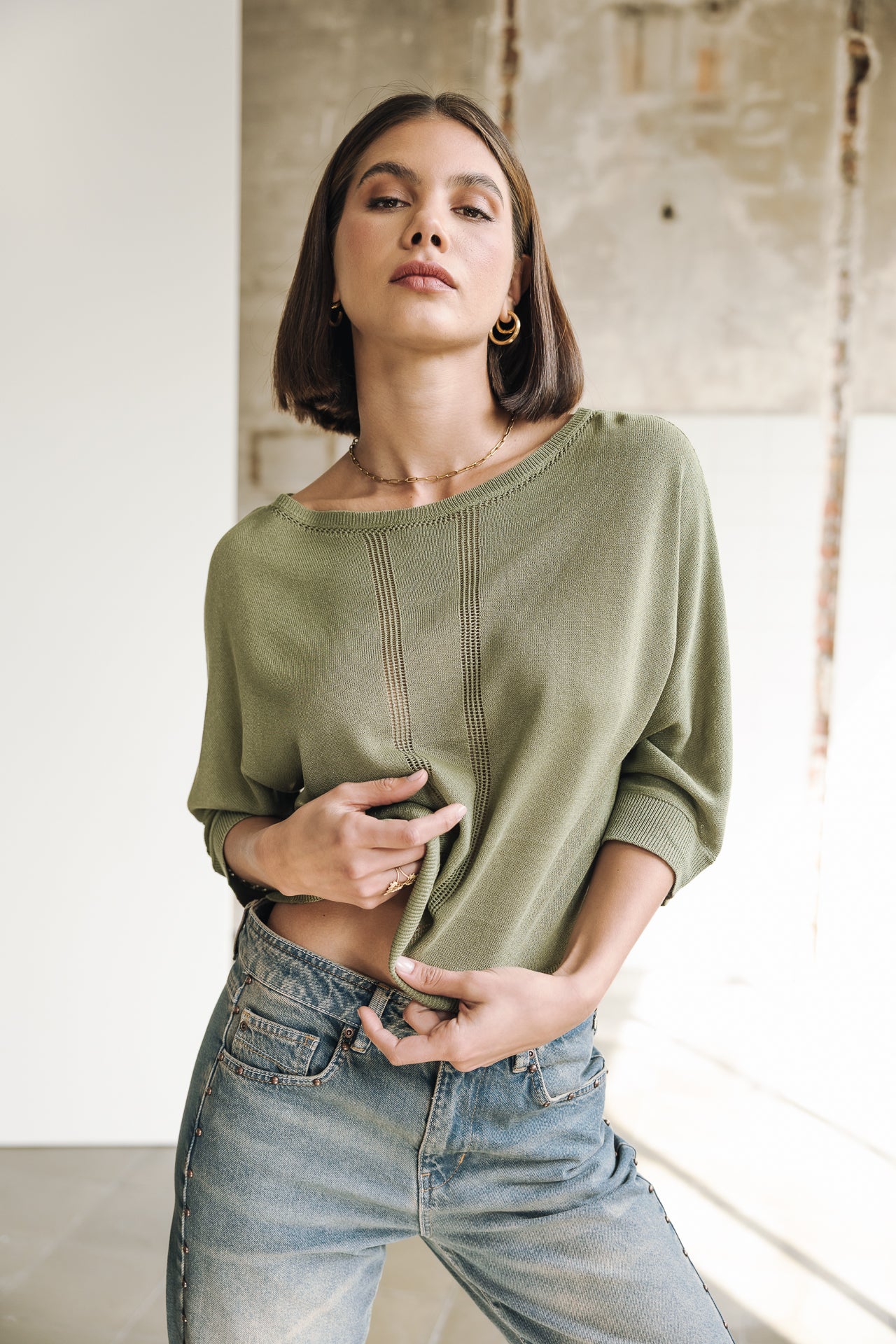 Pull en pointelle Femme Philo deep lichen green | Freeman T. Porter