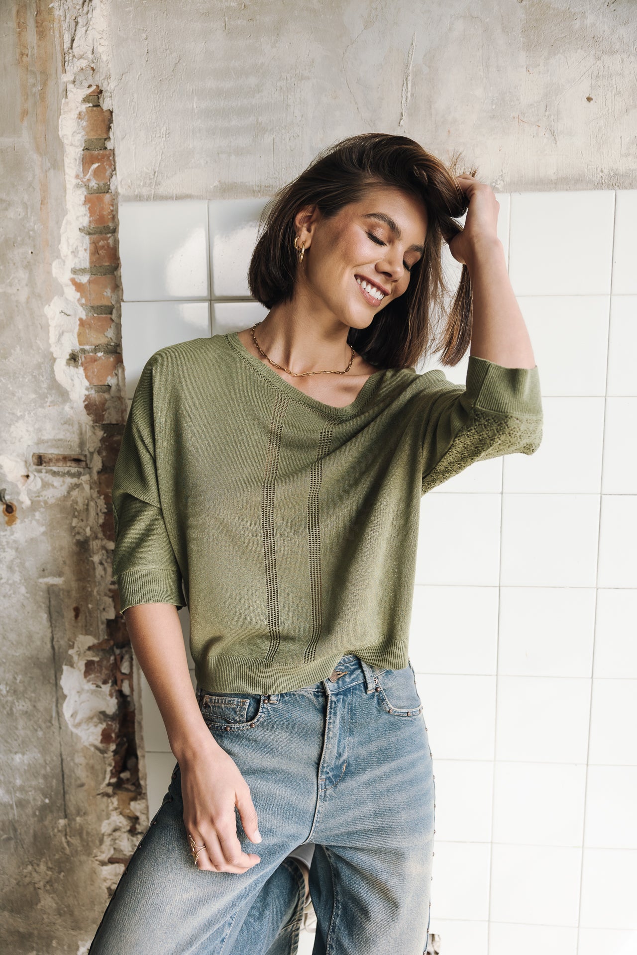 Pull en pointelle Femme Philo deep lichen green | Freeman T. Porter