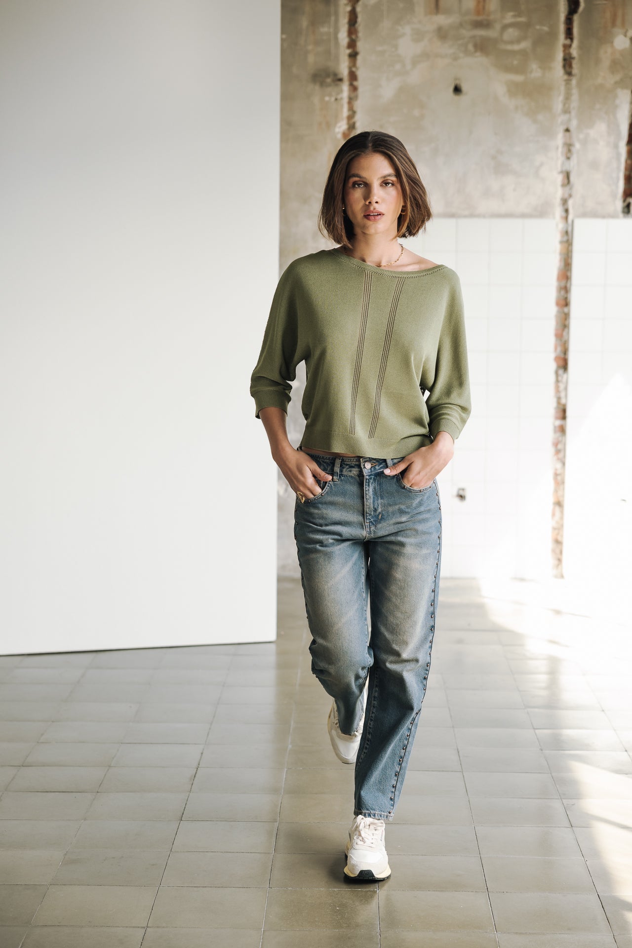 Pull en pointelle Femme Philo deep lichen green | Freeman T. Porter