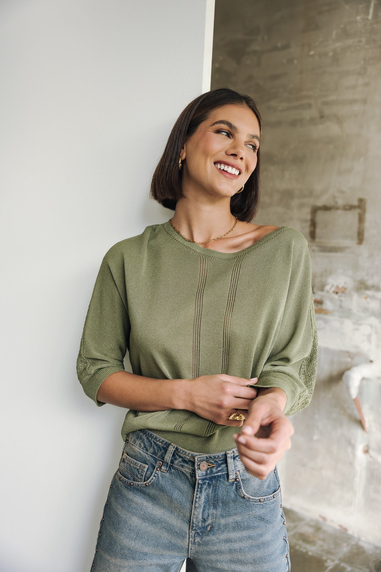 Pull en pointelle Femme Philo deep lichen green | Freeman T. Porter