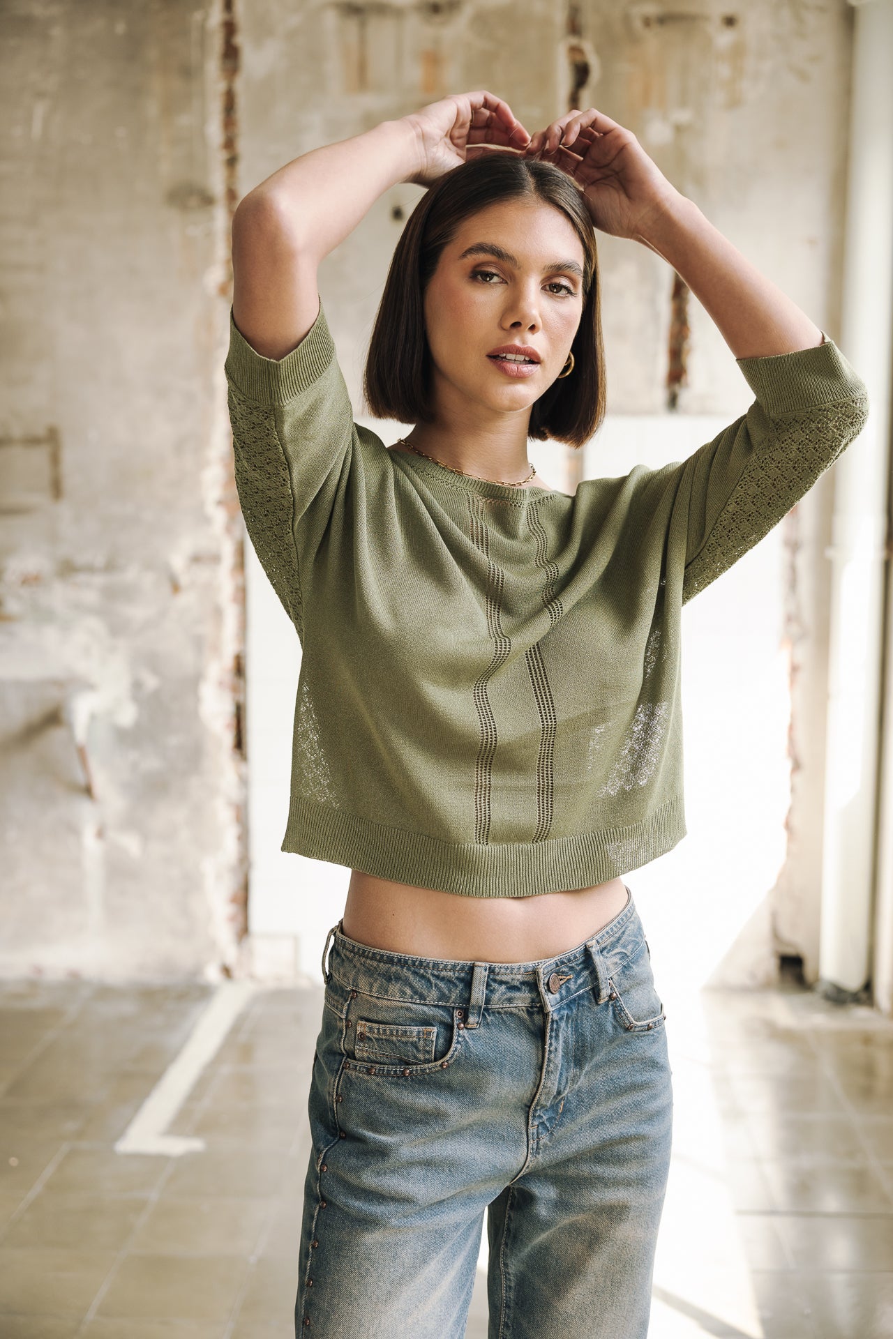 Pull en pointelle Femme Philo deep lichen green | Freeman T. Porter