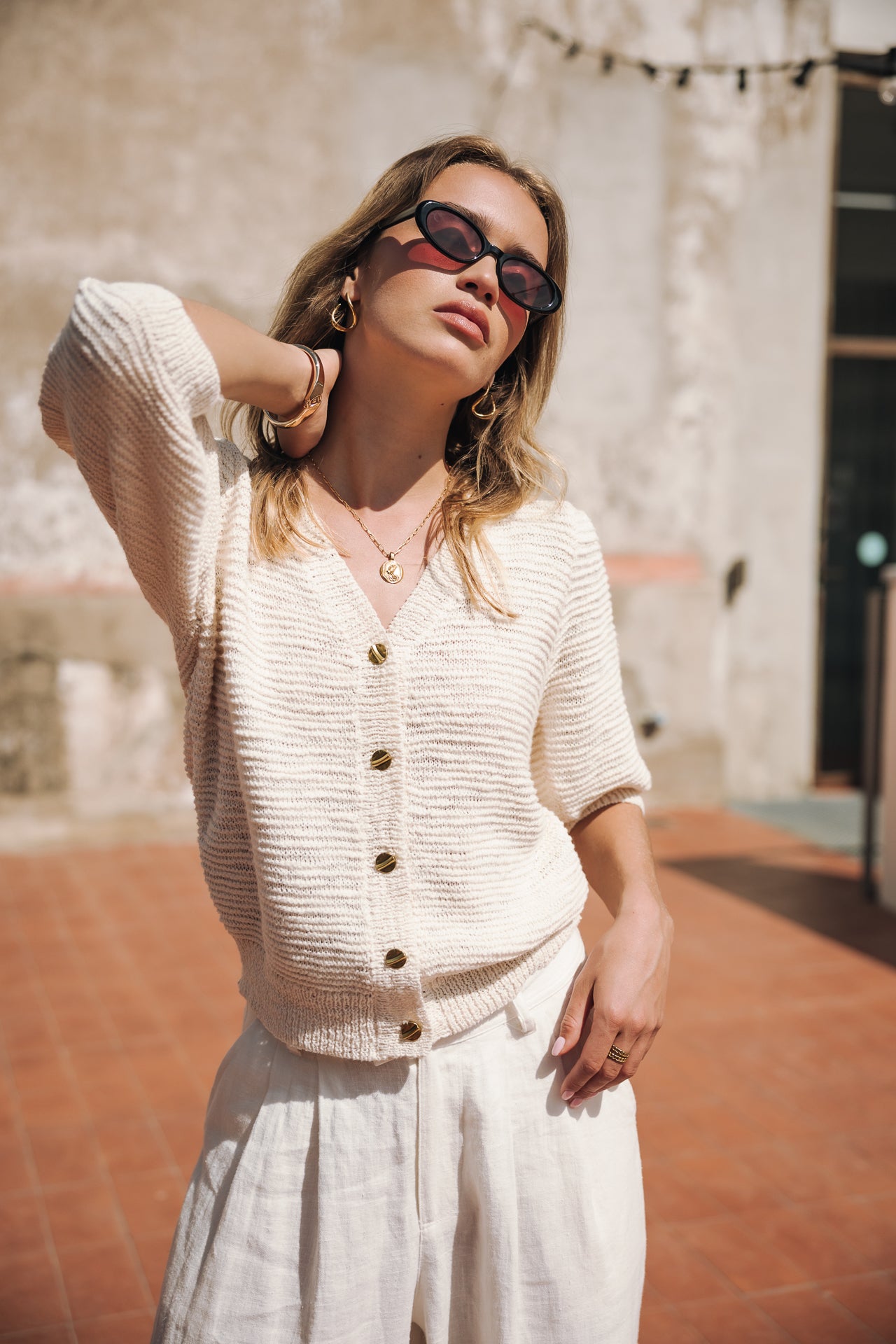 Gilet en maille Femme Goldine off white | Freeman T. Porter